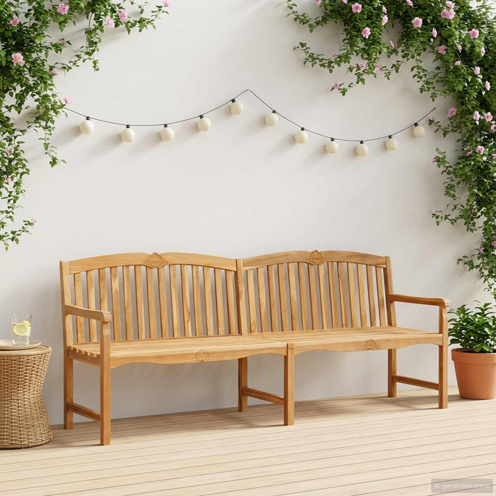 vidaXL Bancă din lemn sculptată manual cu flori natural