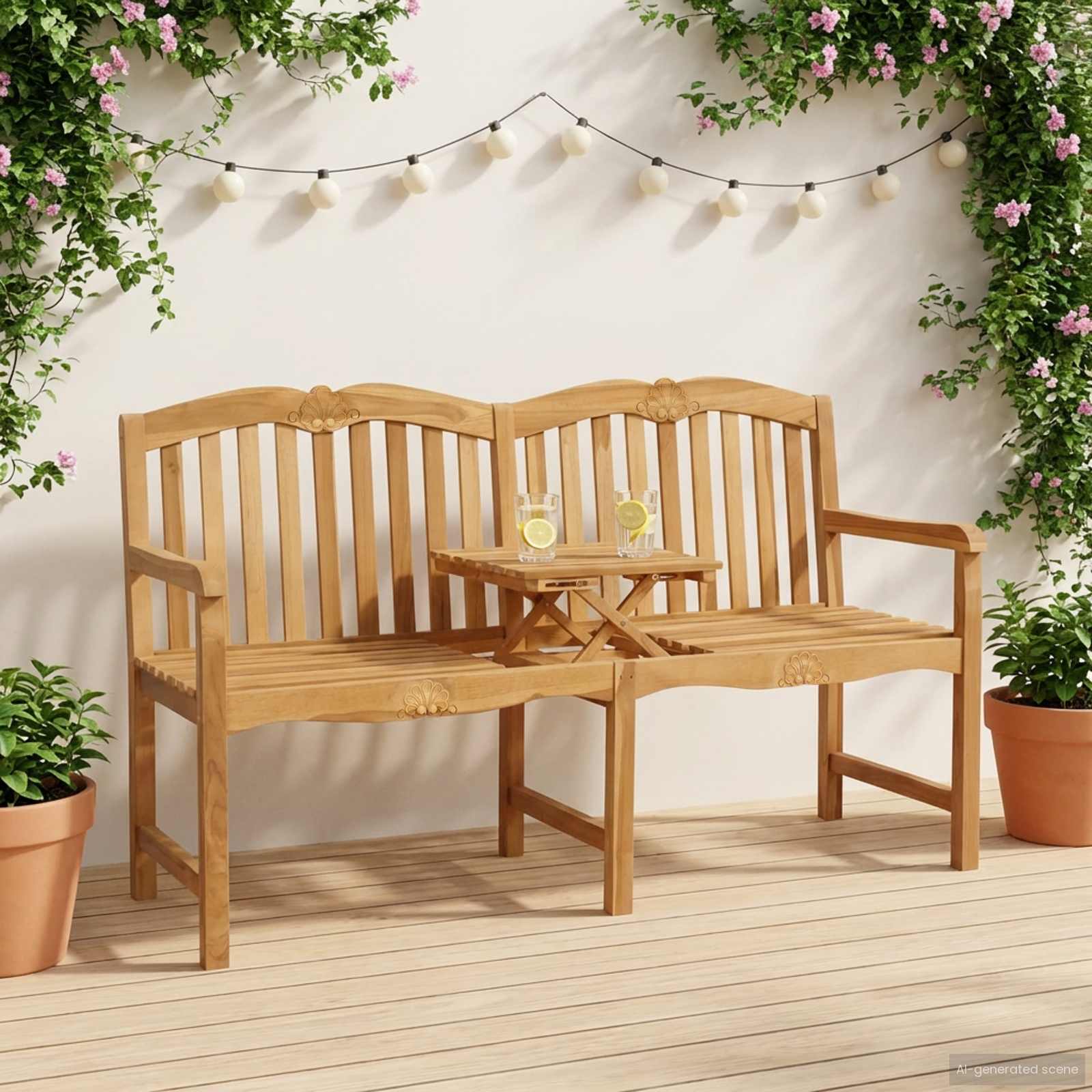 vidaXL Bancă din lemn sculptată manual cu flori natural