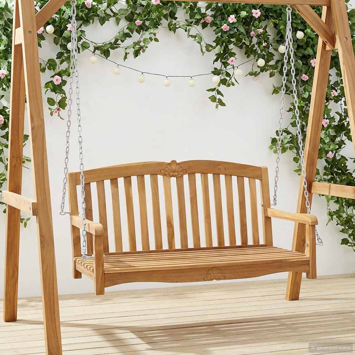 Hængebench 114 x 60 x 60,5 cm Massiv Teaktræ Naturfarvet