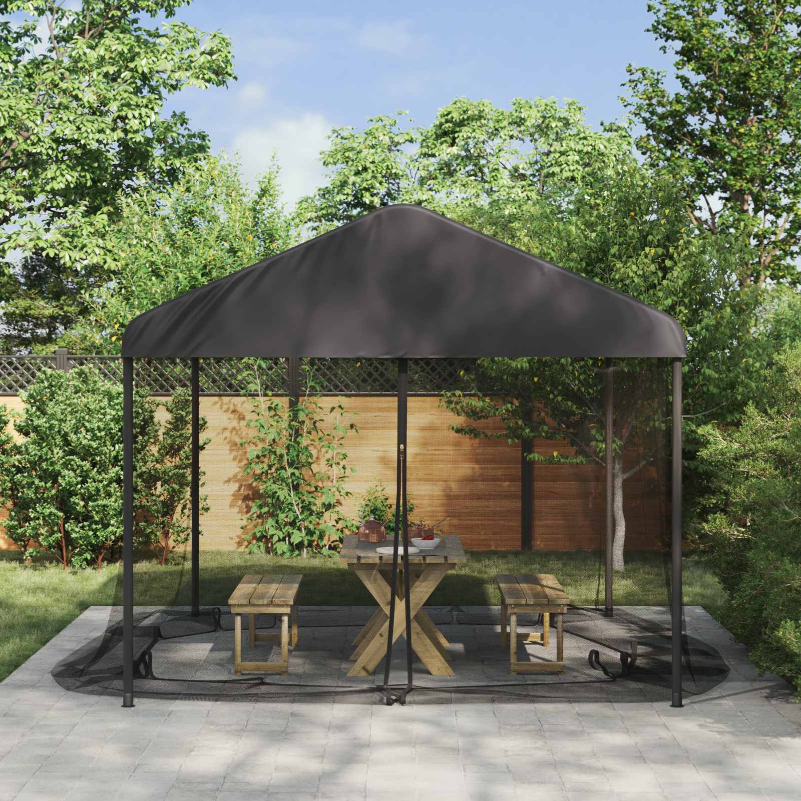 vidaXL Plasă de țânțari pentru foișor 220 plasă Negru 3,6 x 3,6 x 2 m