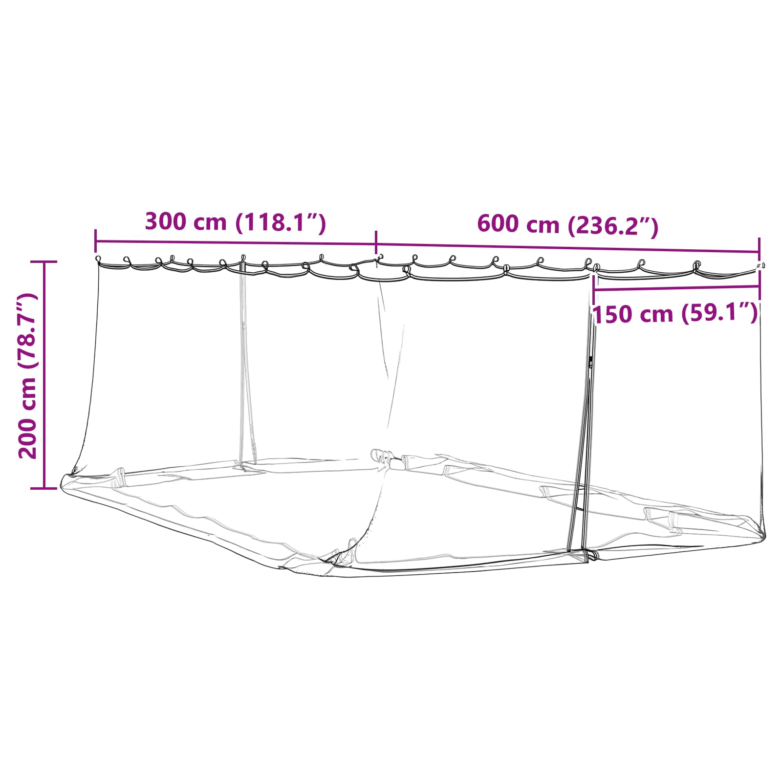 Komarščina za paviljon 220 mesh Bela 6 x 3 x 2 m Poliester - slika 9