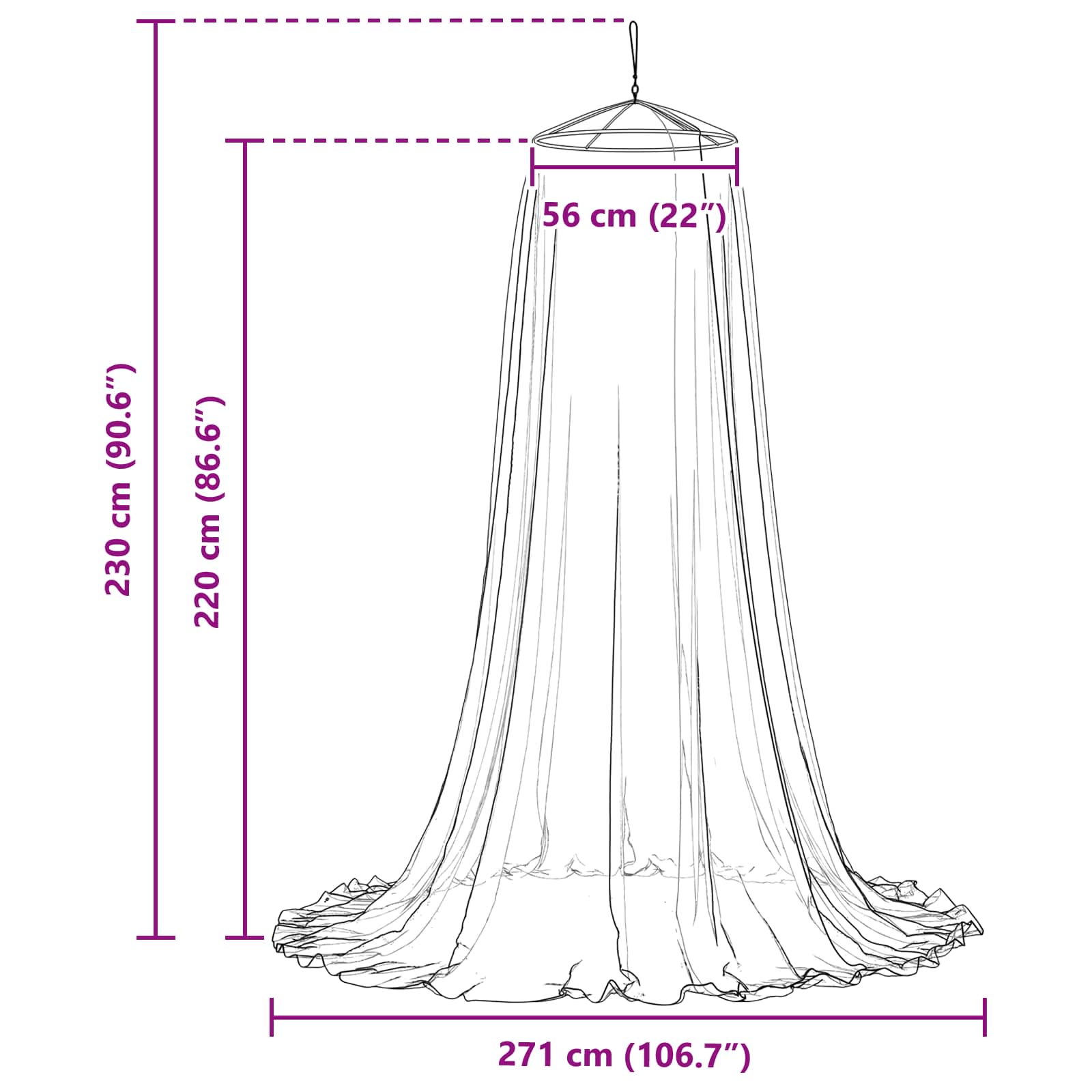 Komarica za posteljo 156 mesh Črna Ø56 x 220 cm Poliester - slika 6