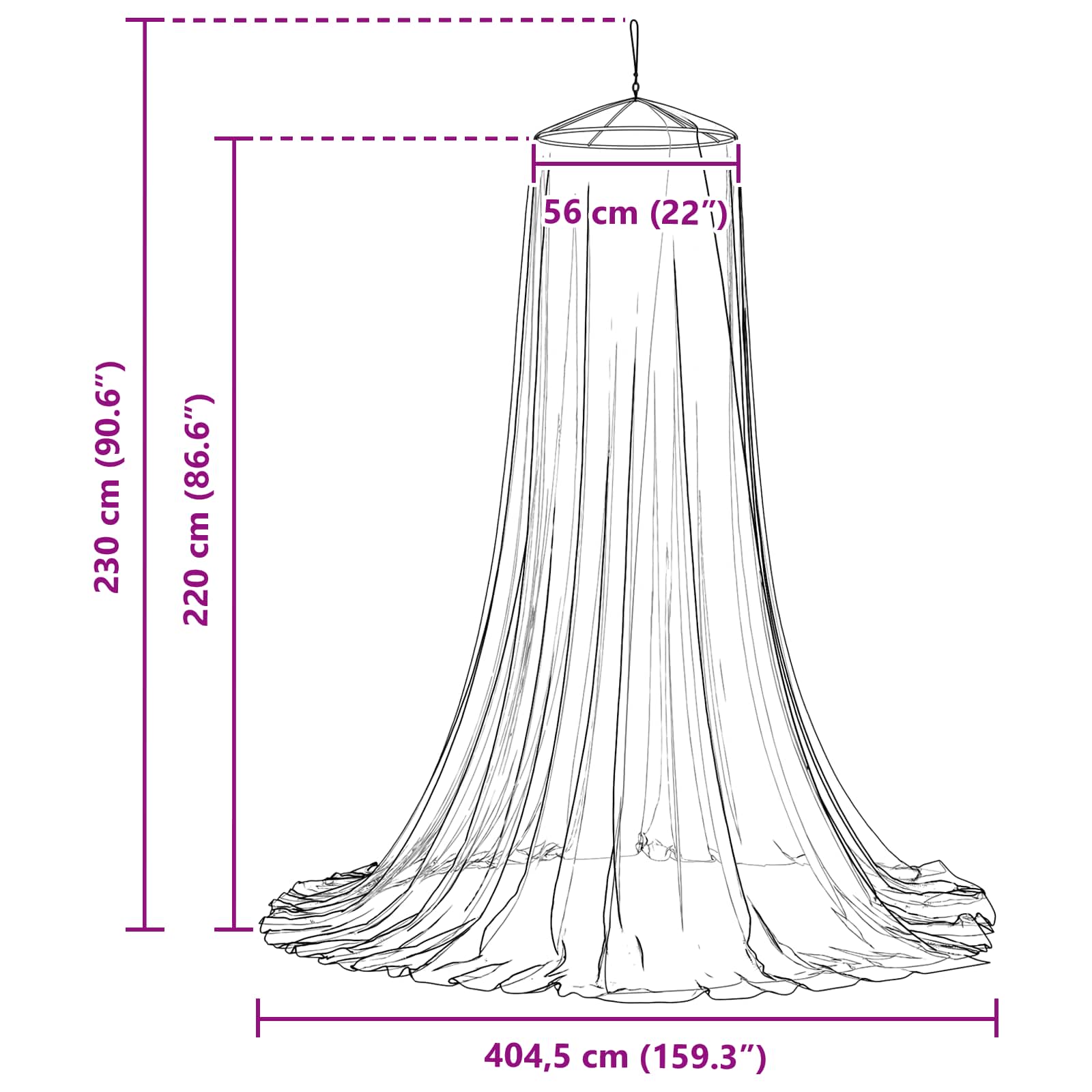 Komarica za posteljo 3 pcs 156 mesh Črna Ø56 x 220 cm Poliester - slika 6