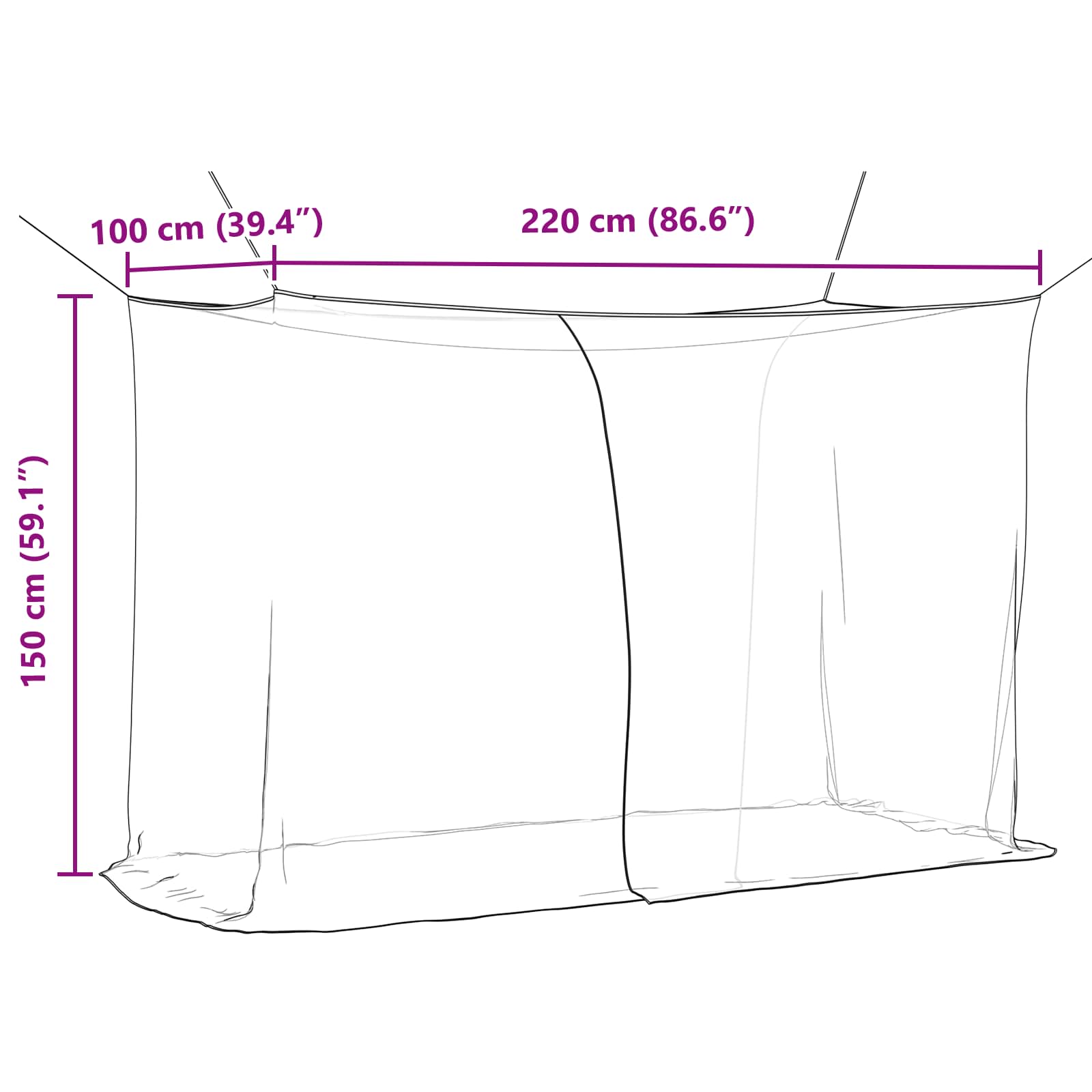 Mosquito Net pro postel 156 síť 3 pcs Černá Polyester - obrázek 8