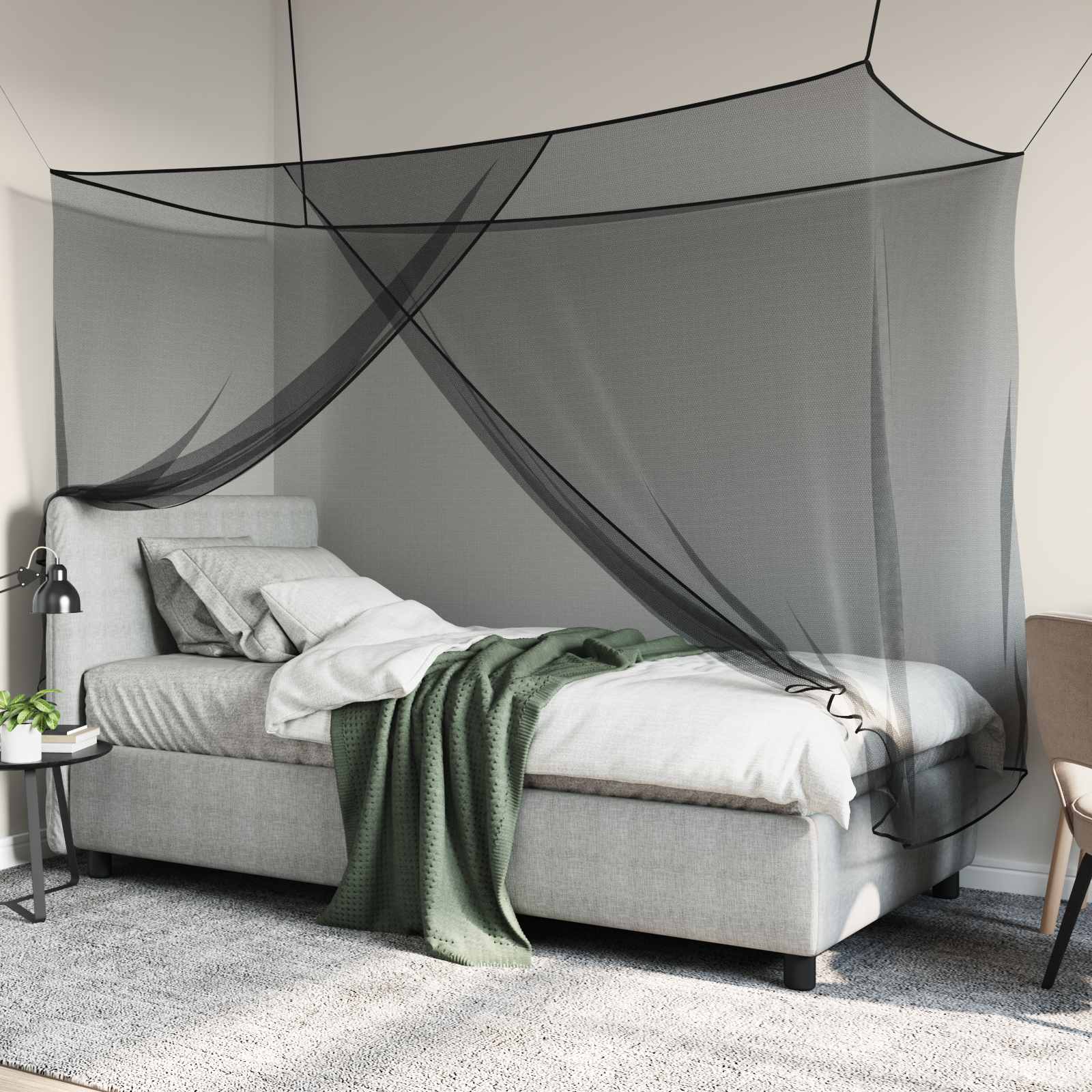 Mosquito Net pro postel 156 síť 3 pcs Černá Polyester - obrázek 4