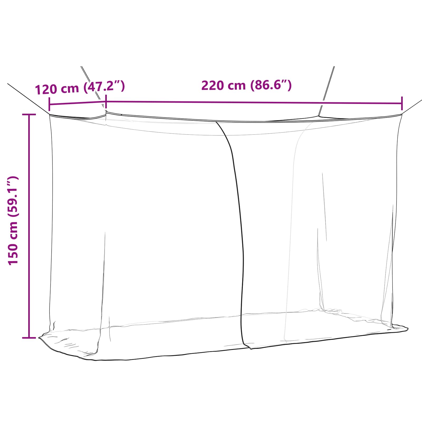 Mosquito Net pro postel 156 síť 3 pcs Černá Polyester - obrázek 8