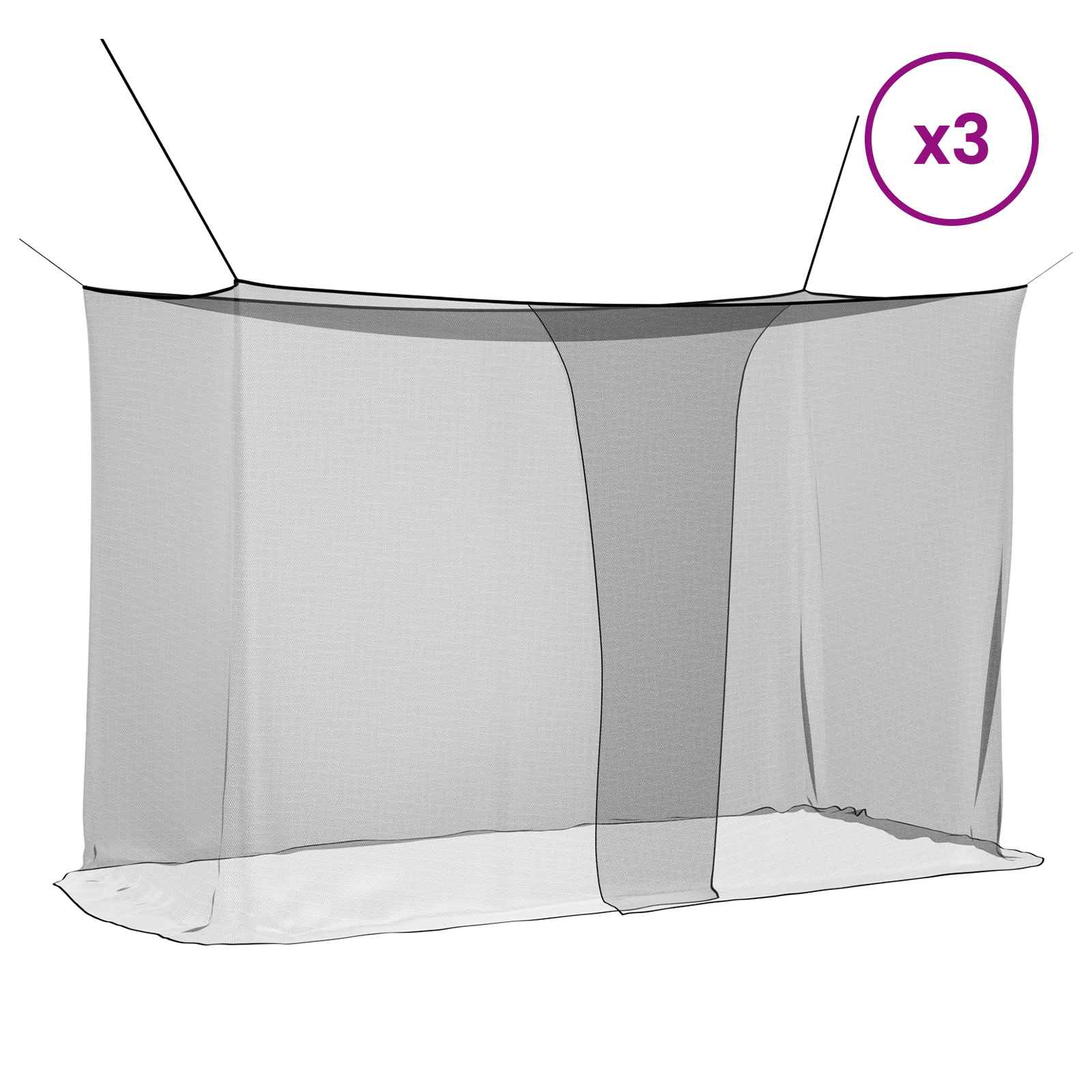 Mosquito Net pro postel 156 síť 3 pcs Černá Polyester - obrázek 3
