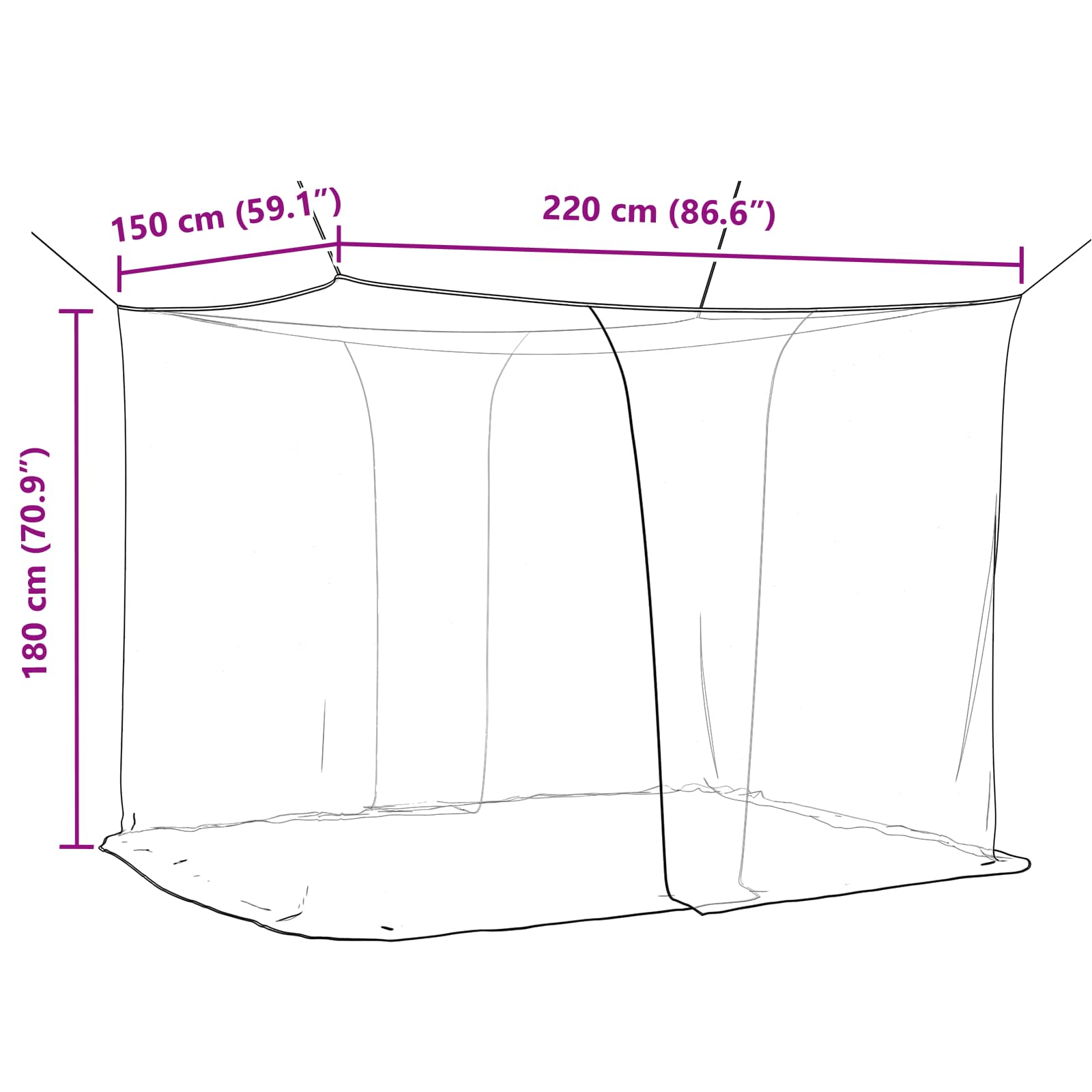 Mosquito Net pro postel 156 síť 3 pcs Černá Polyester - obrázek 8