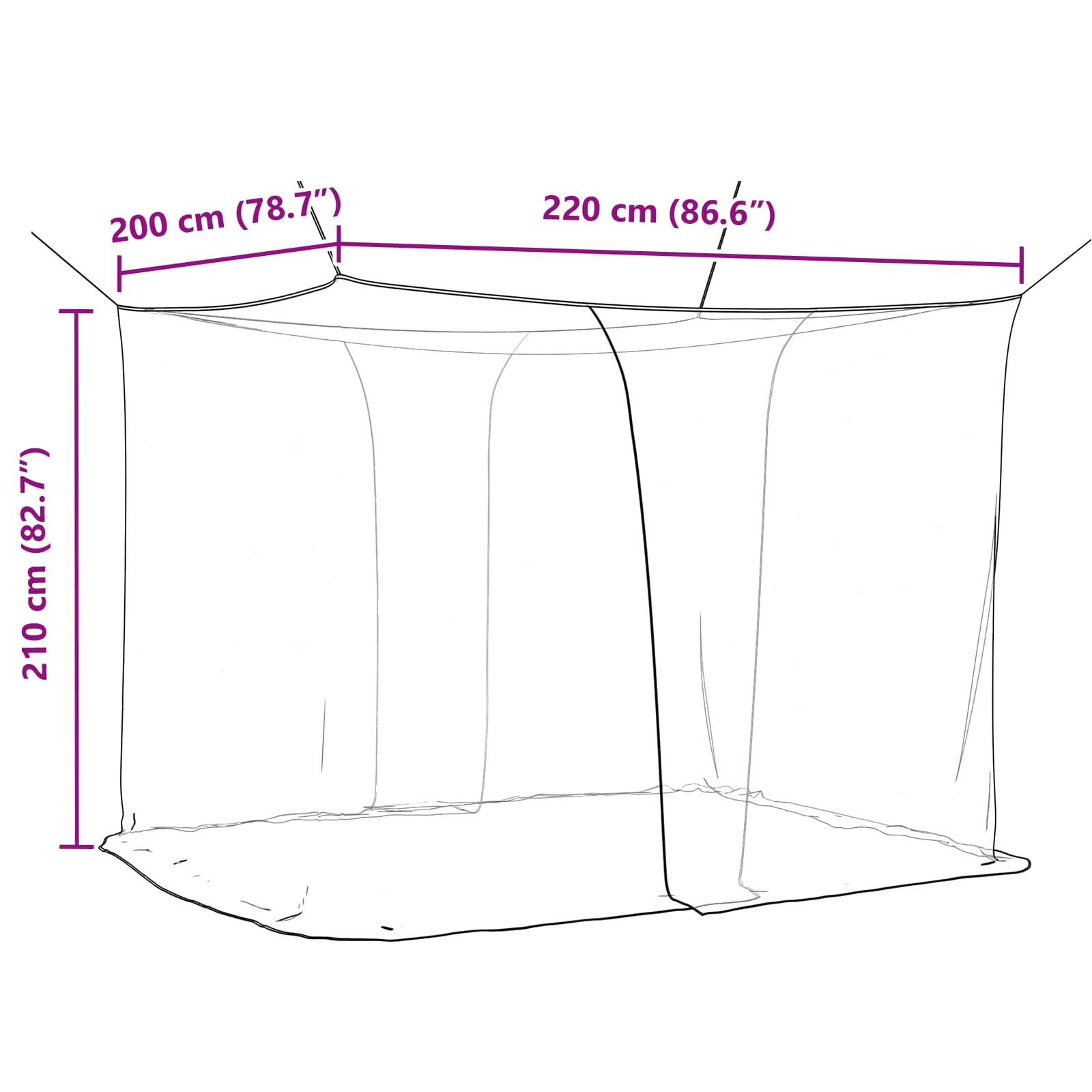 Mosquito Net pro postel 156 síť 3 pcs Černá Polyester - obrázek 8
