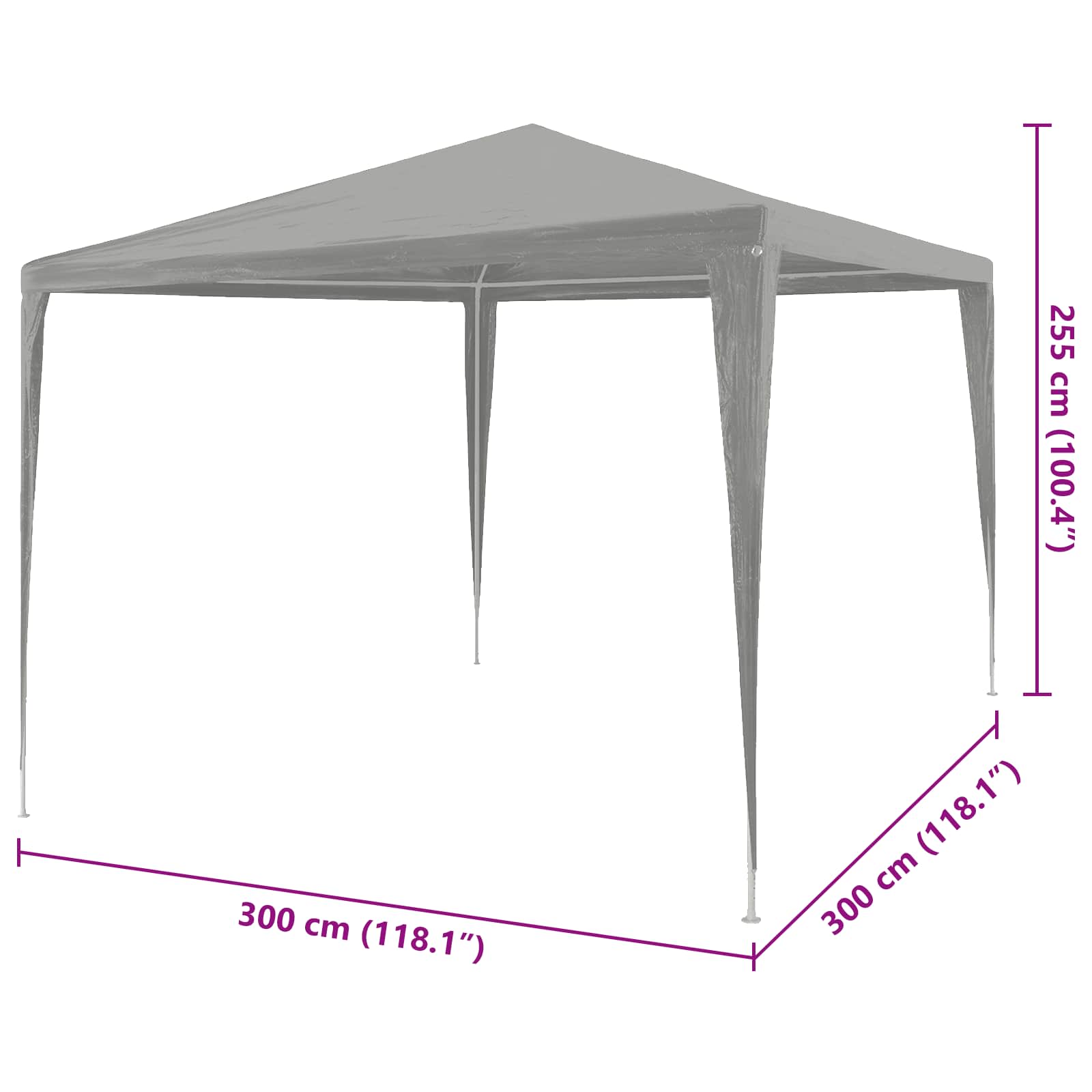 Partytent Lichtgrijs 300 x 300 x 255 cm PE en staal image 7