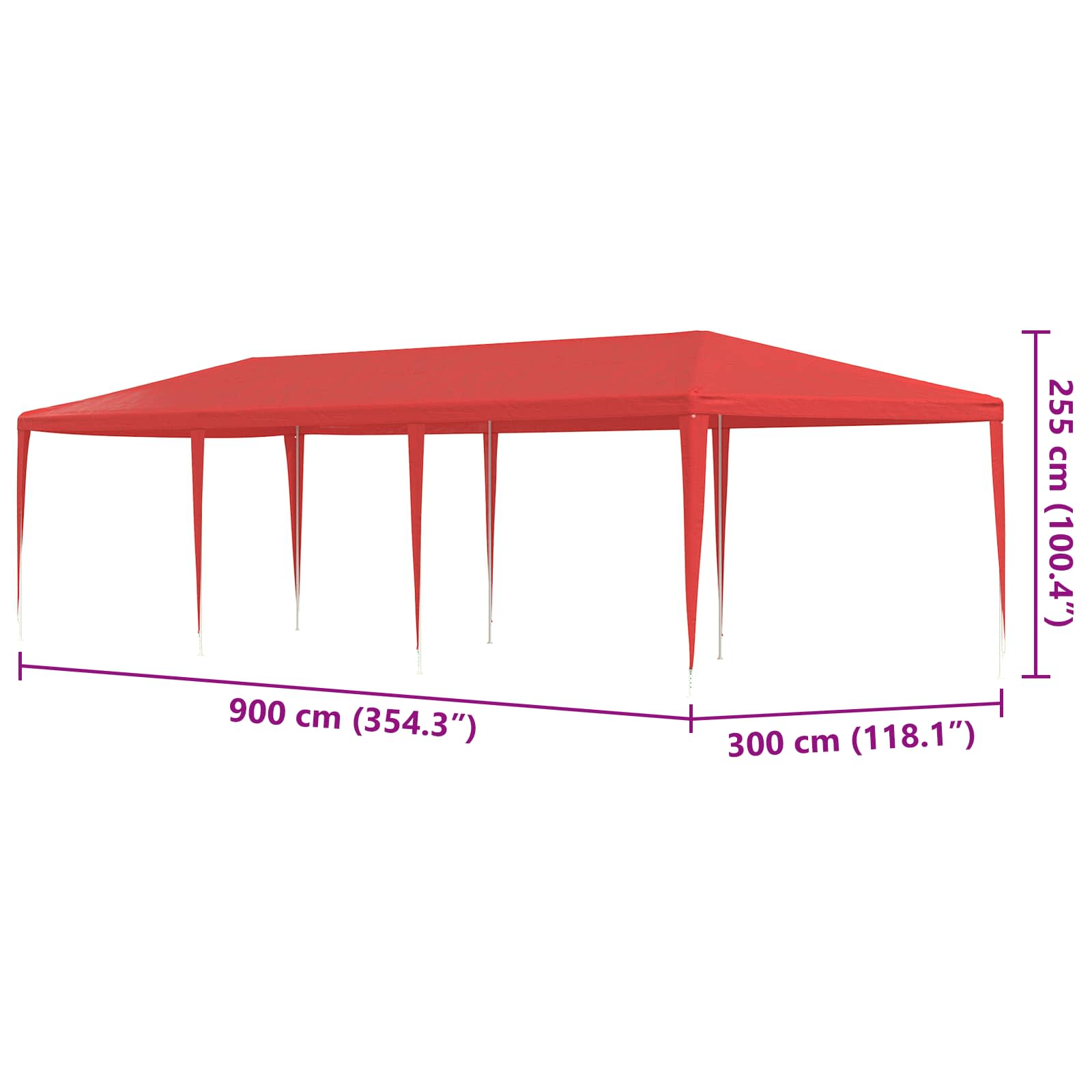 Partytent Rood 900 x 300 x 255 cm PE en staal image 7