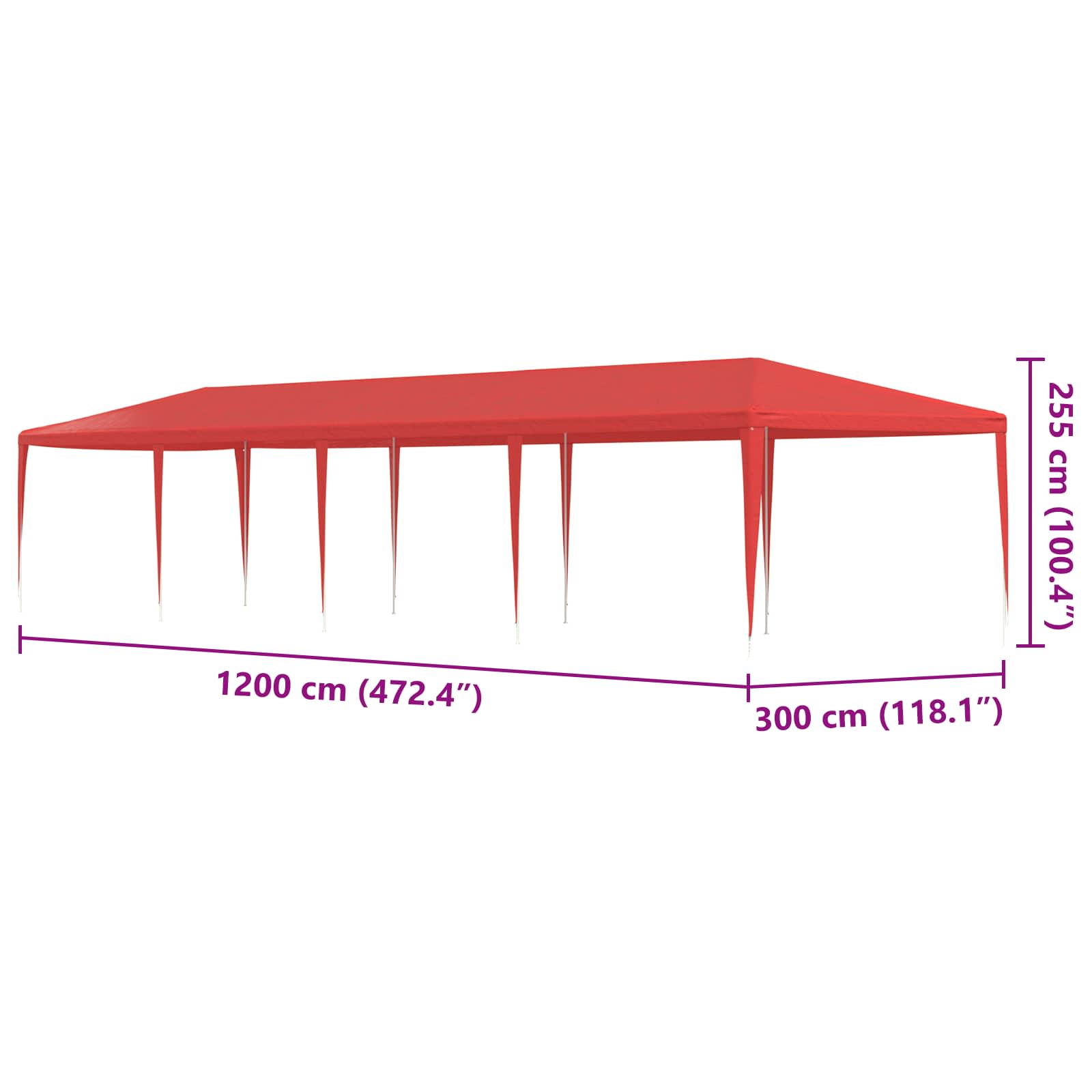 Partytent Rood 1200 x 300 x 255 cm PE en staal image 7