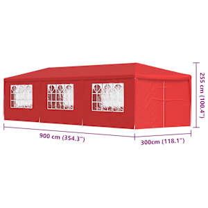 Party Stan 900 x 300 x 255 cm Červená PE a ocel - obrázek 9