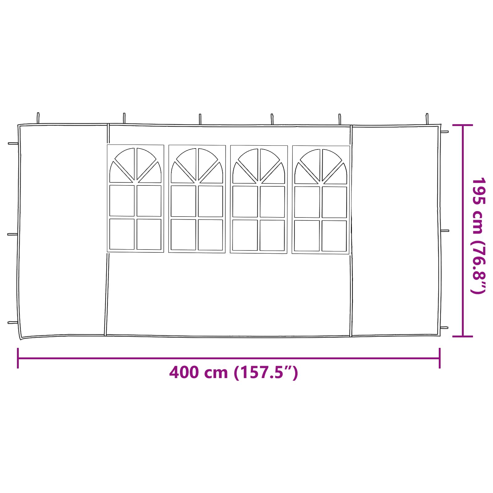 Party Tent Zijwand 2 pcs 400 x 195 cm Wit PE en staal image 6