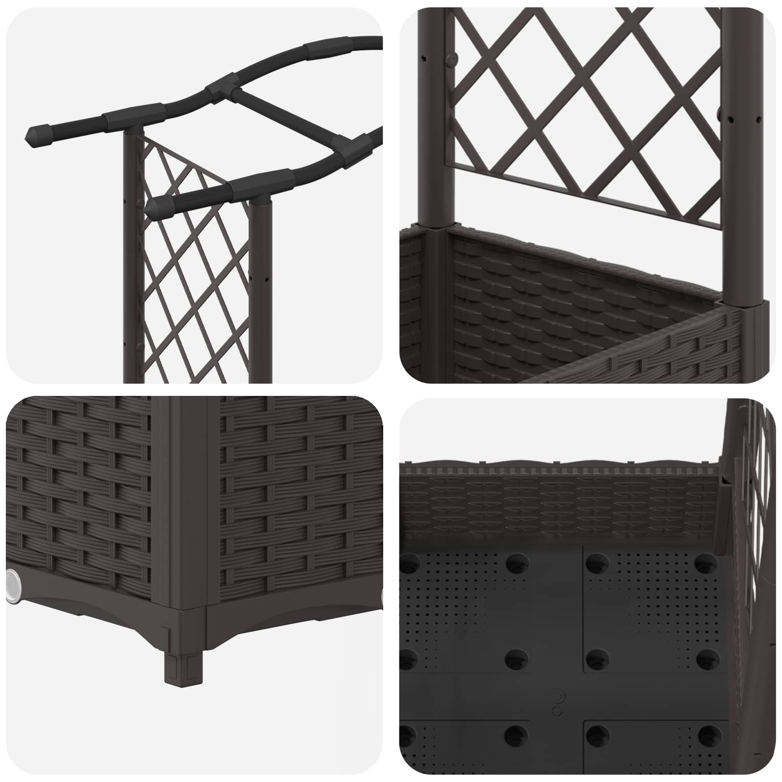 Verhoogd Bed met Trellis en Dak Bruin 124 x 40 x 125 cm PP image 6
