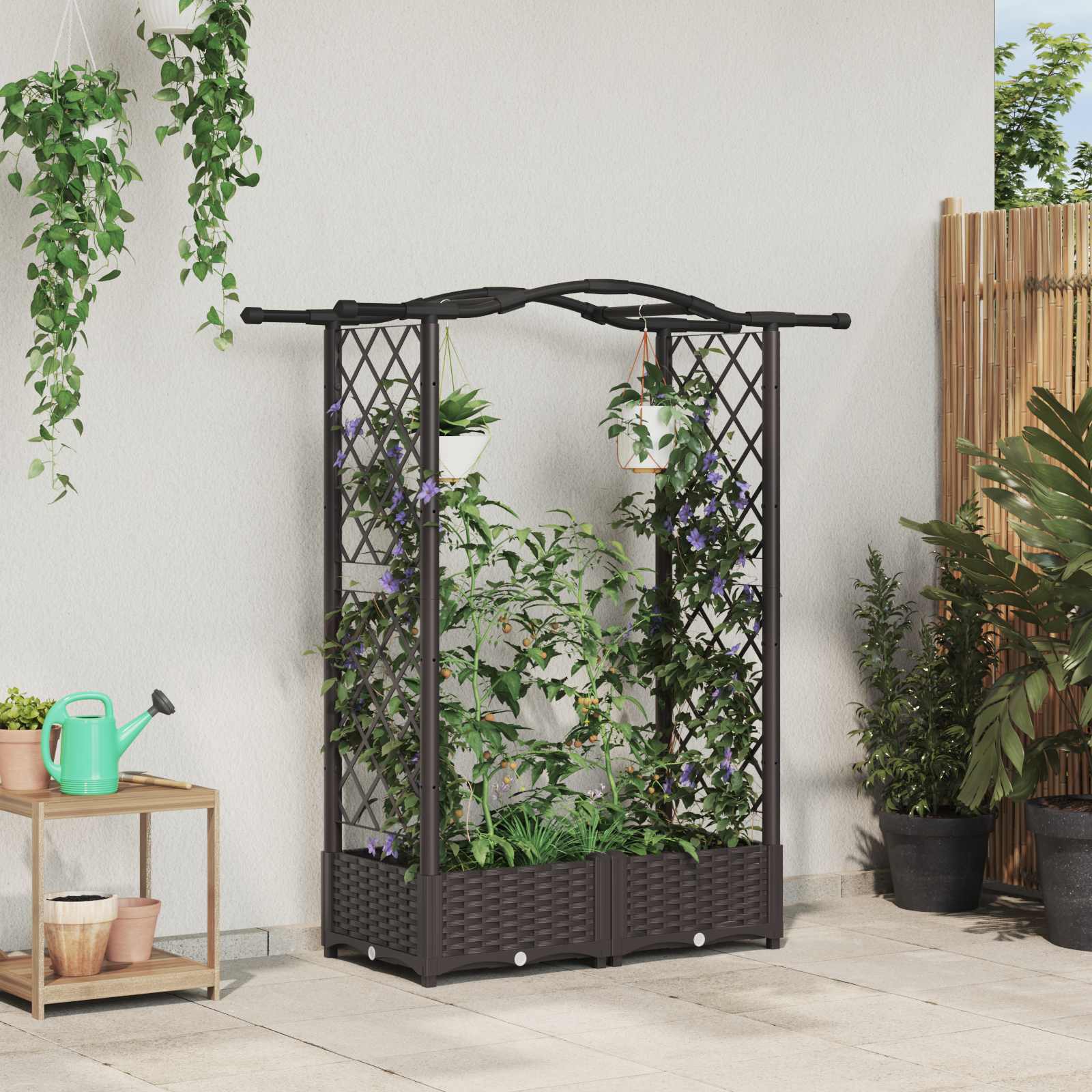 Verhoogd Bed met Trellis en Dak Bruin 124 x 40 x 125 cm PP image 1