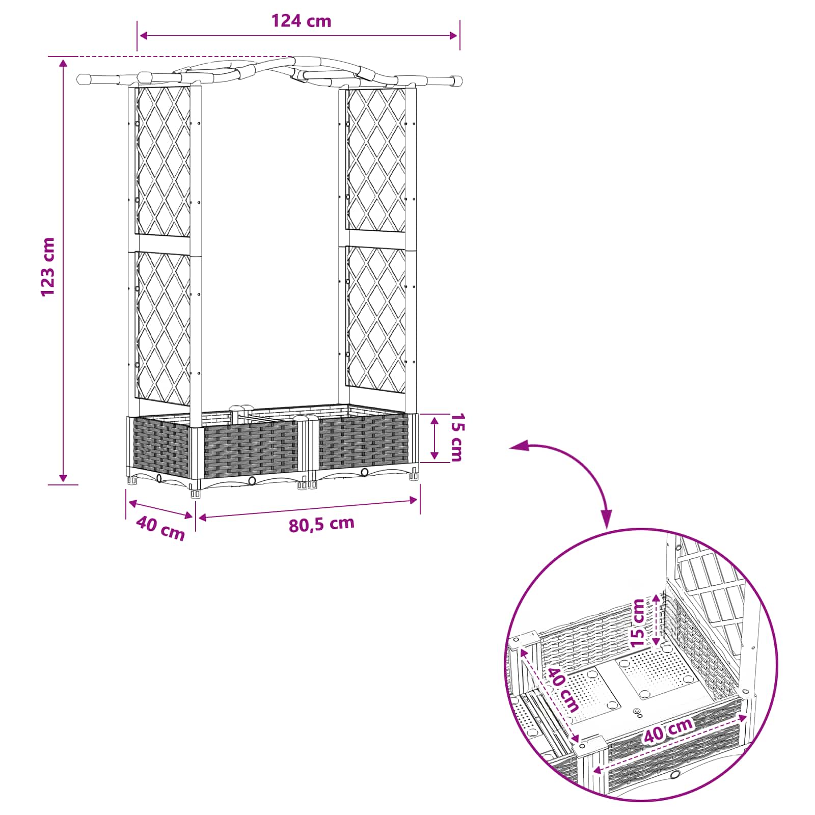 Verhoogd Bed met Trellis en Dak Bruin 124 x 40 x 125 cm PP image 8