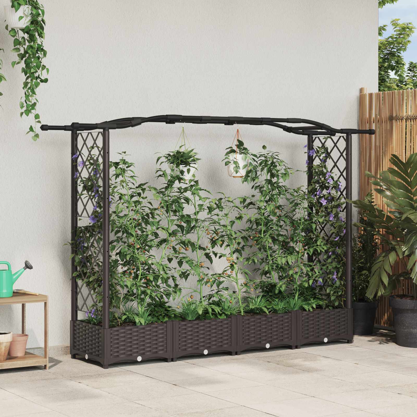 Verhoogd Bed met Trellis en Dak Bruin 207 x 40 x 126 cm PP image 1