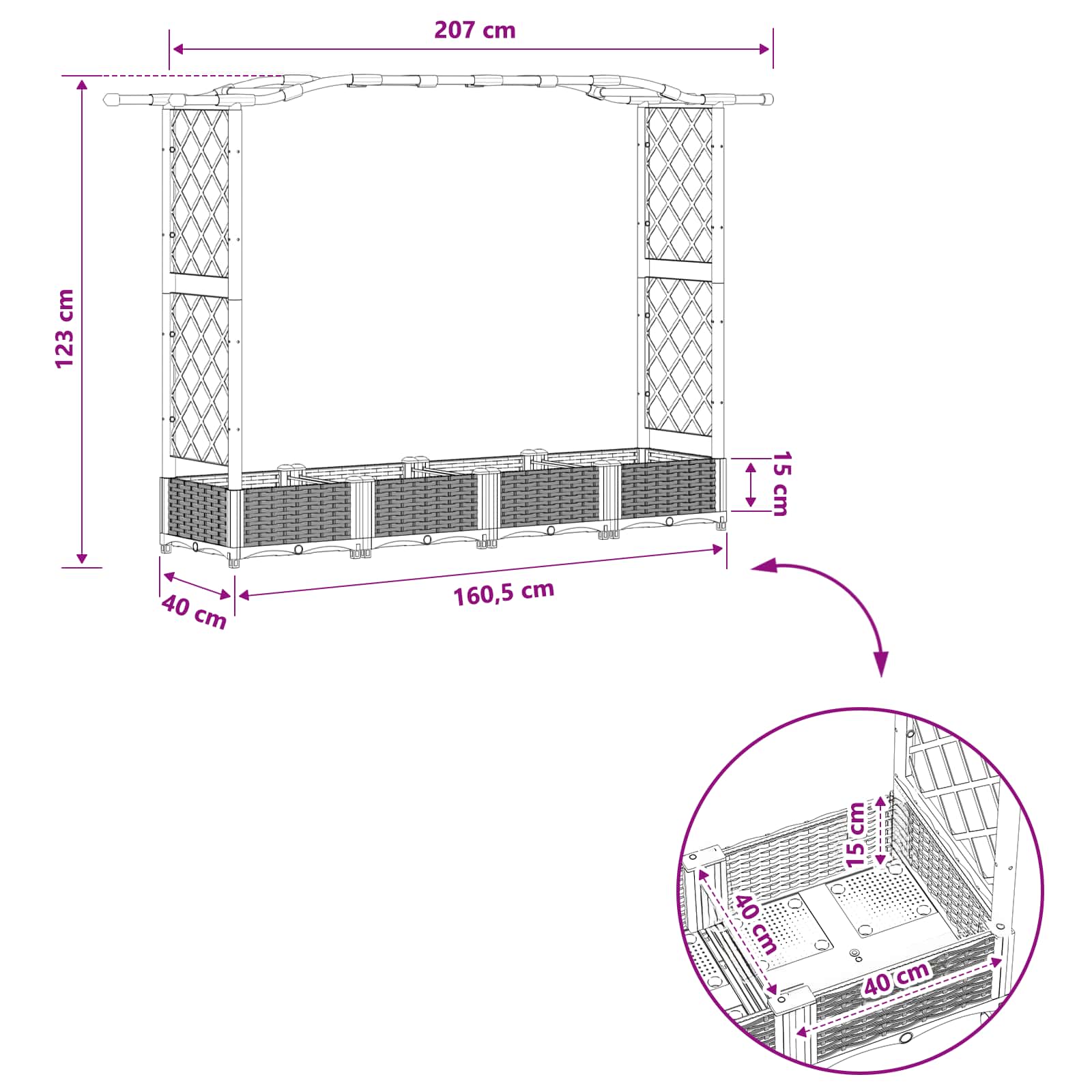 Verhoogd Bed met Trellis en Dak Bruin 207 x 40 x 126 cm PP image 7
