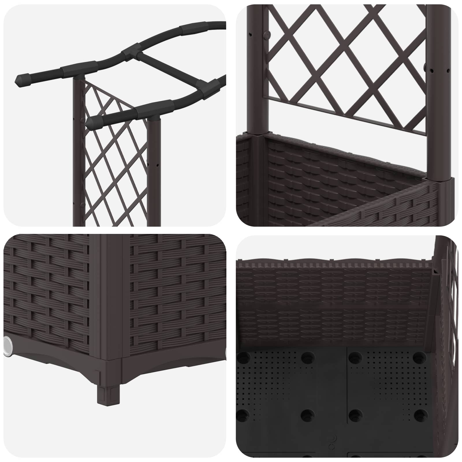 Verhoogd Bed met Trellis en Dak Bruin 204 x 40 x 141 cm PP image 6