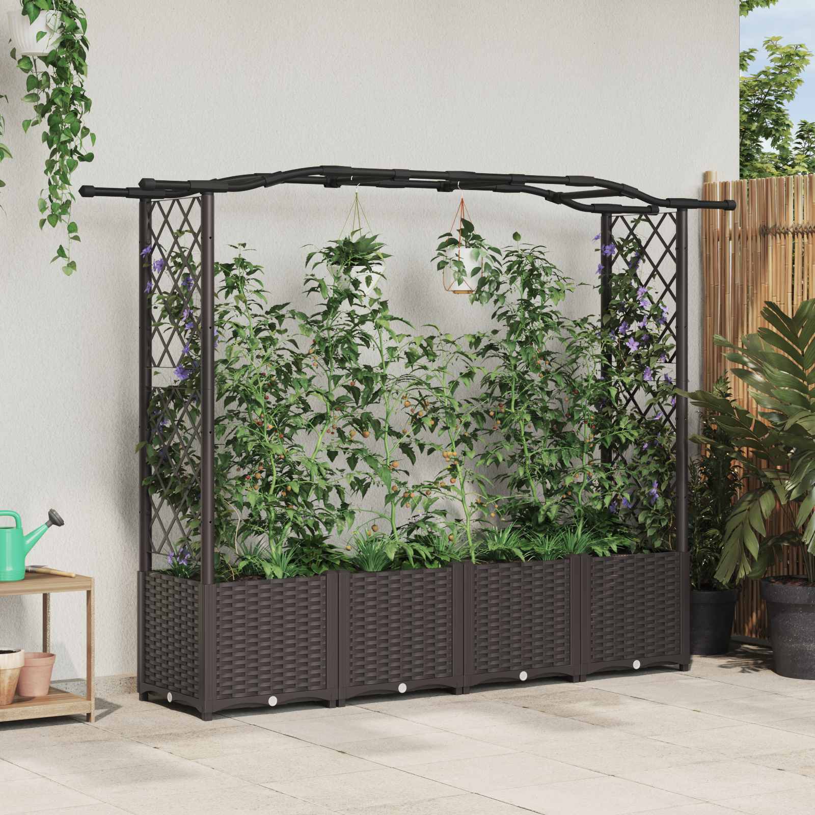 Verhoogd Bed met Trellis en Dak Bruin 204 x 40 x 141 cm PP image 1