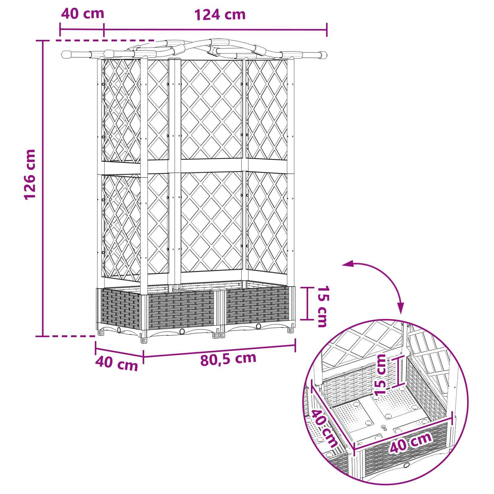 Verhoogd Bed met Trellis en Dak Bruin 124 x 40 x 126 cm PP image 8
