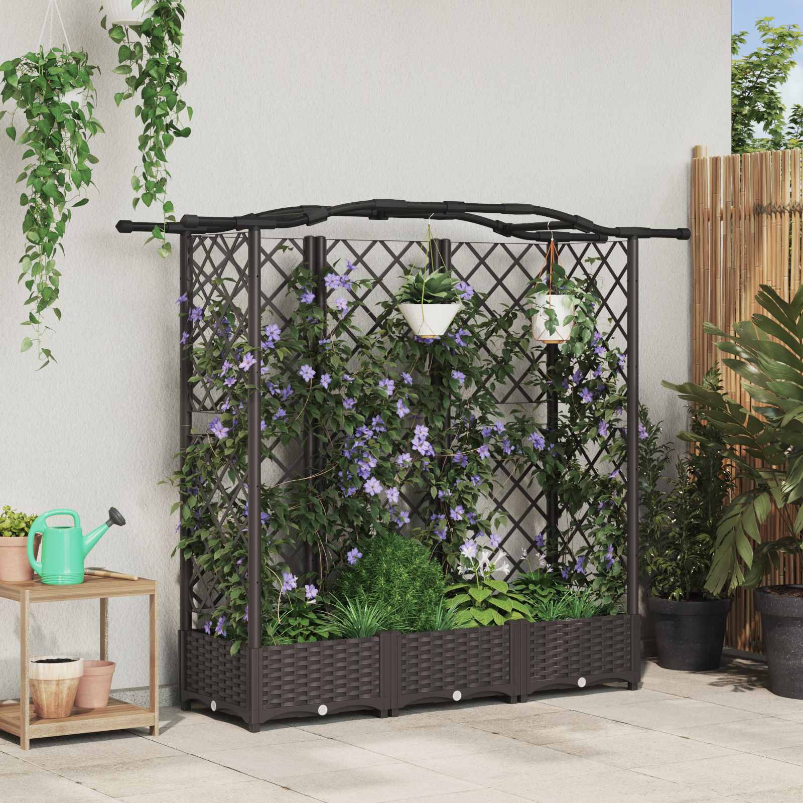 Verhoogd Bed met Trellis en Dak Bruin 163 x 40 x 126 cm PP image 1