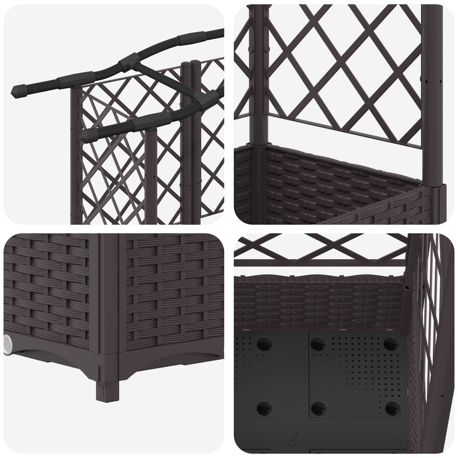 Verhoogd Bed met Trellis en Dak Bruin 203,5 x 40 x 125 cm PP image 6