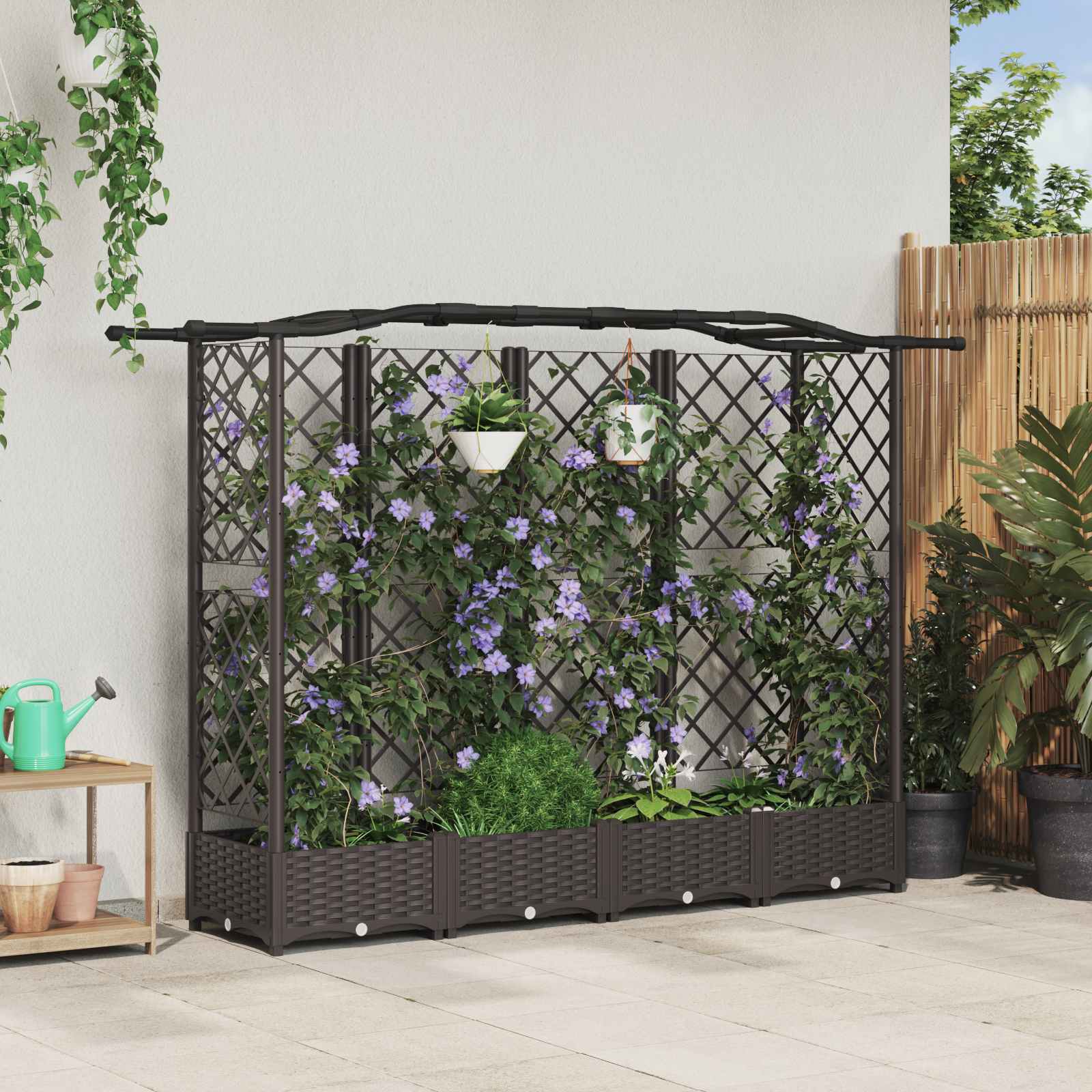vidaXL Pat Ridicat cu Trellis și Acoperiș Maro 203,5 x 40 x 125 cm PP