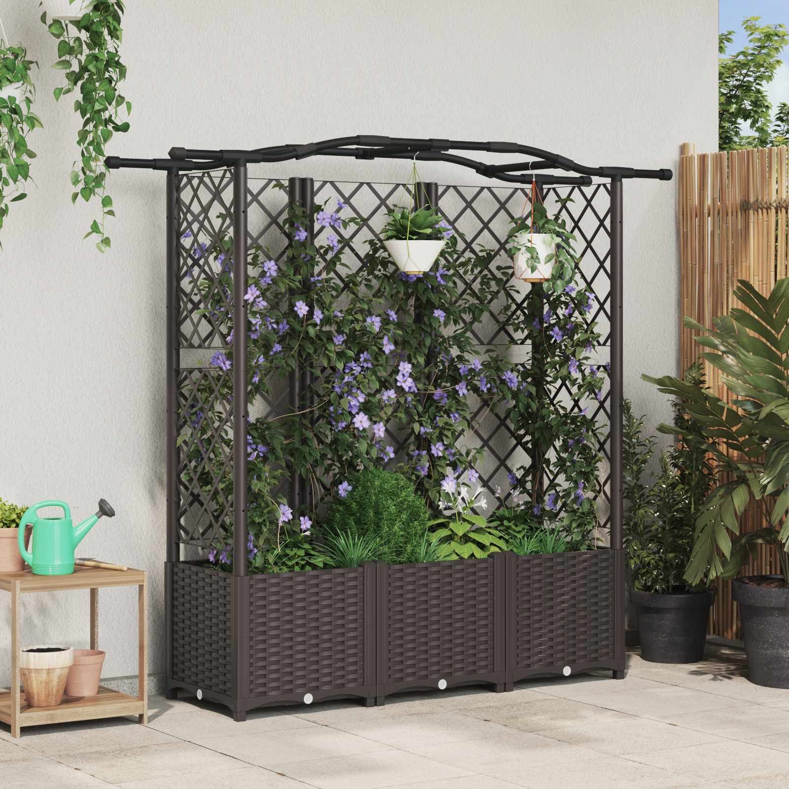 vidaXL Pat Ridicat cu Trellis și Acoperiș Maro 163 x 40 x 141 cm PP