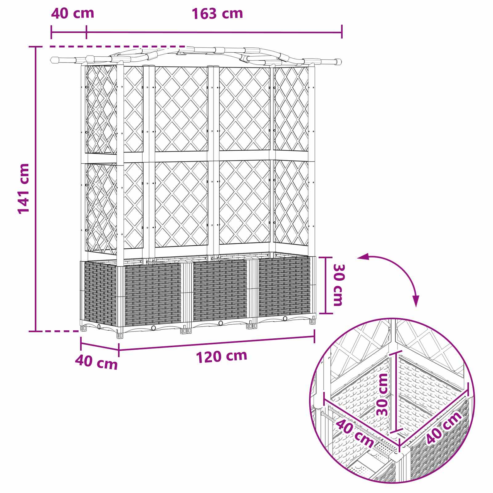 Verhoogd Bed met Trellis en Dak Bruin 163 x 40 x 141 cm PP image 8
