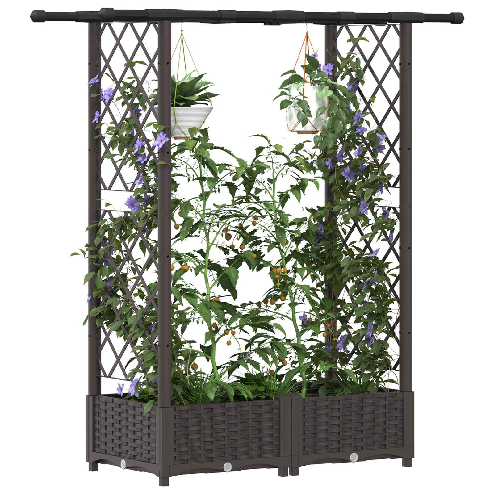 Verhoogd Bed met Trellis en Dak Bruin 122,5 x 40 x 123 cm PP image 3