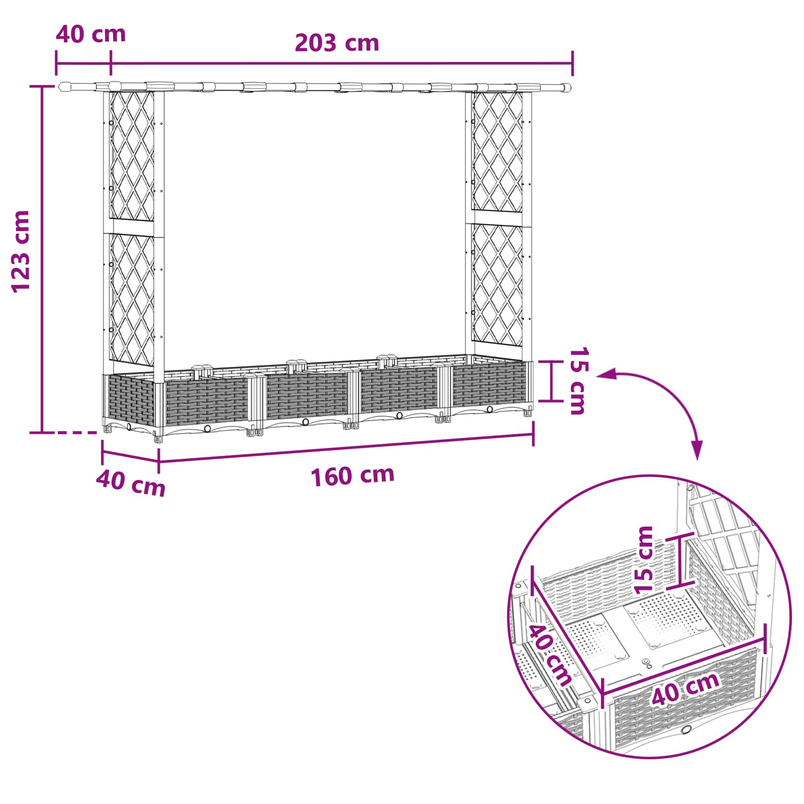 Verhoogd Bed met Trellis en Dak Bruin 203 x 40 x 123 cm PP image 8