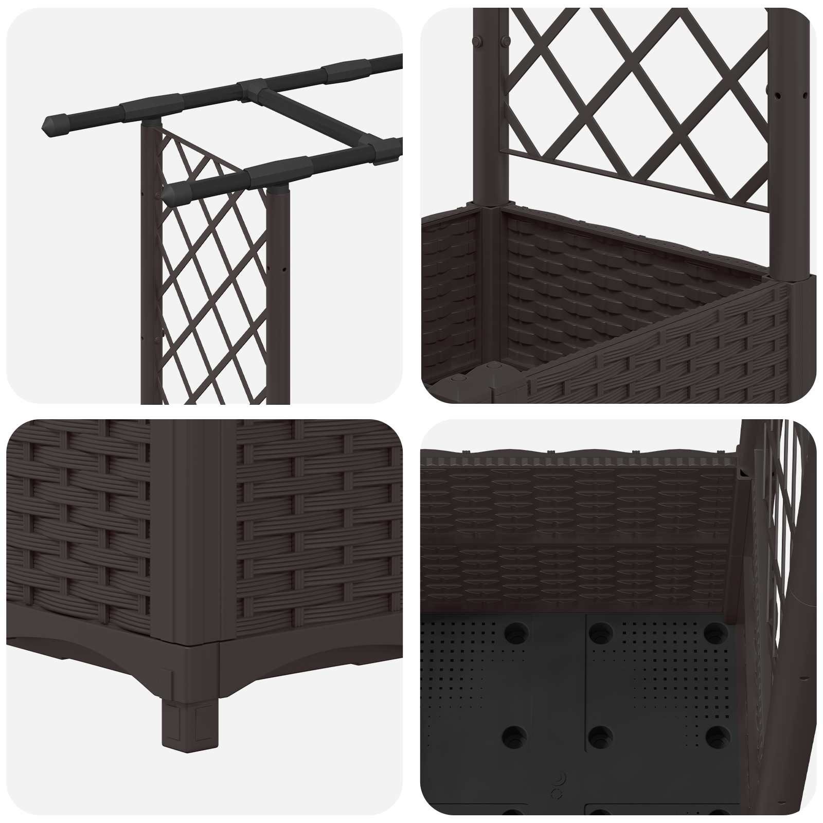 Verhoogd Bed met Trellis en Dak Bruin 124,5 x 40 x 138 cm PP image 6
