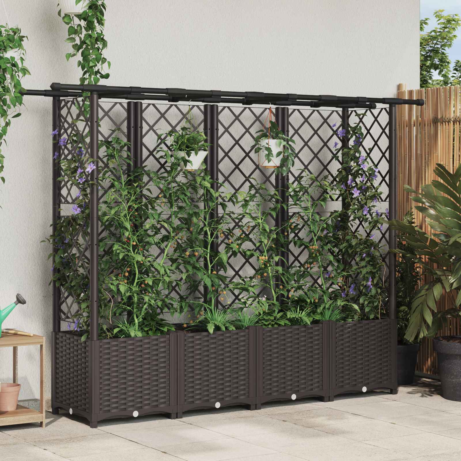 Verhoogd Bed met Trellis en Dak Bruin 203 x 40 x 138 cm PP image 1