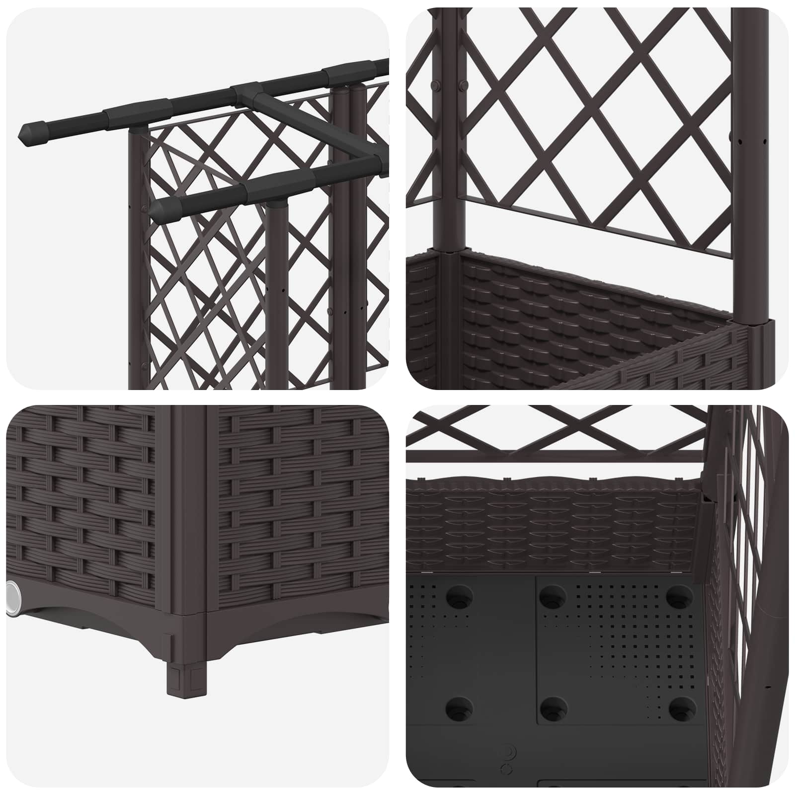 Verhoogd Bed met Trellis en Dak Bruin 202,5 x 40 x 123 cm PP image 6