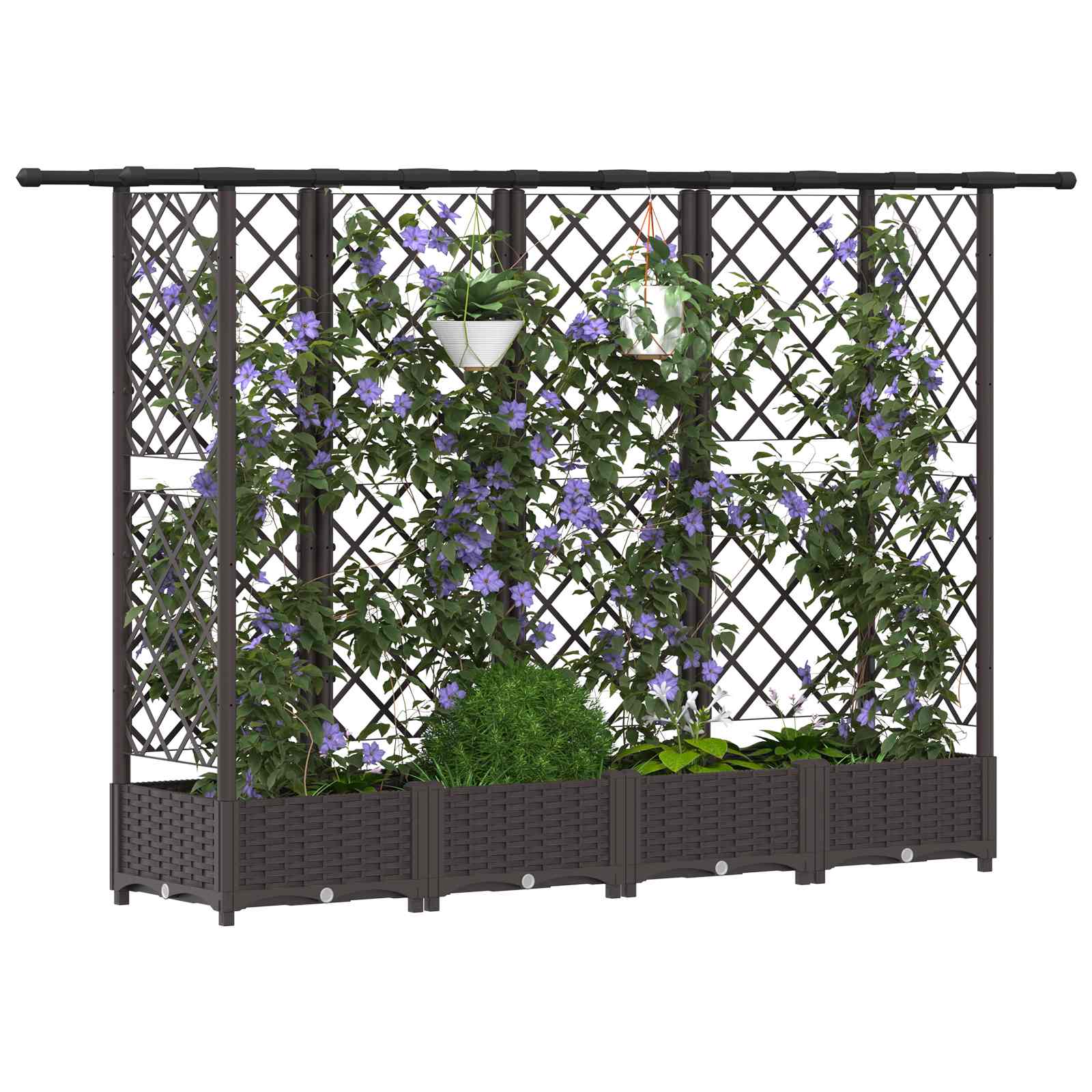 Verhoogd Bed met Trellis en Dak Bruin 202,5 x 40 x 123 cm PP image 3
