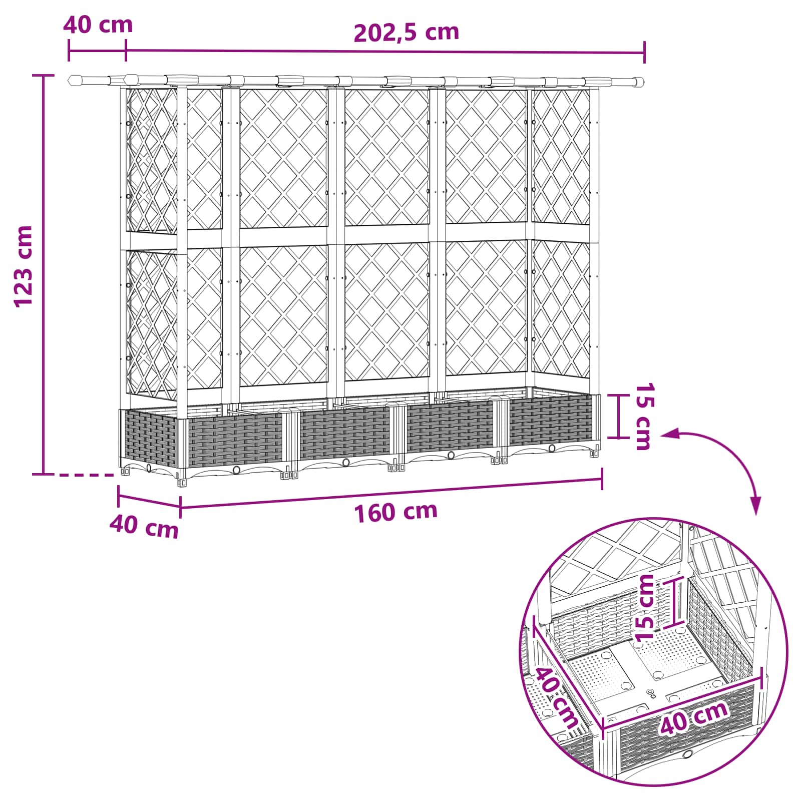 Verhoogd Bed met Trellis en Dak Bruin 202,5 x 40 x 123 cm PP image 8