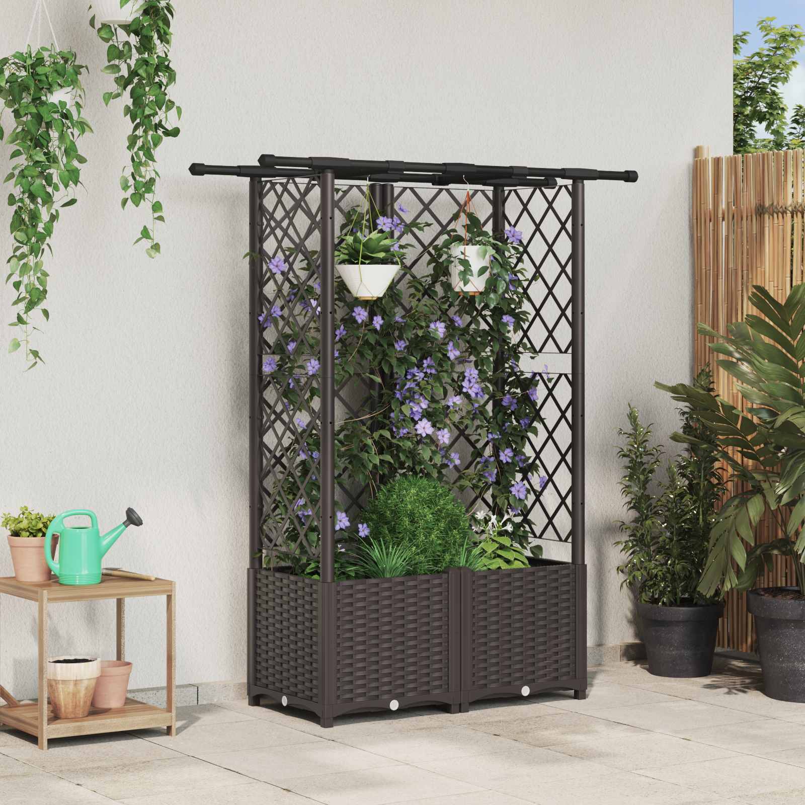 Verhoogd Bed met Trellis en Dak Bruin 124 x 40 x 138 cm PP image 1