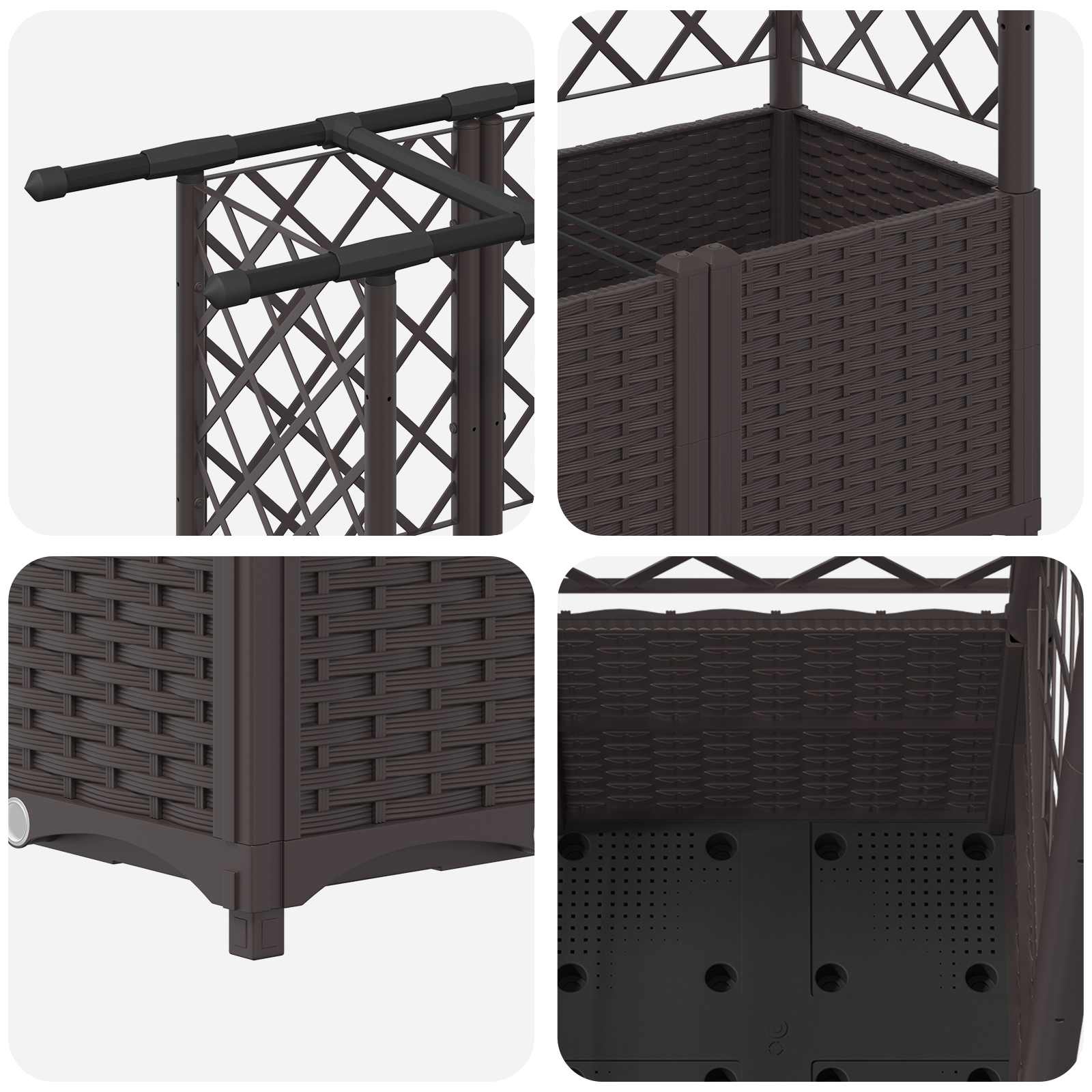Verhoogd Bed met Trellis en Dak Bruin 163,5 x 40 x 138 cm PP image 6