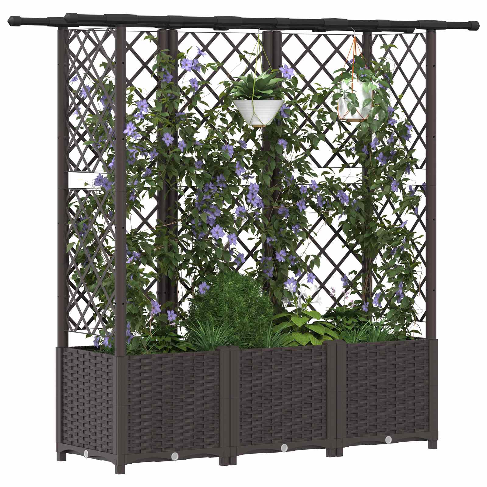 Verhoogd Bed met Trellis en Dak Bruin 163,5 x 40 x 138 cm PP image 3