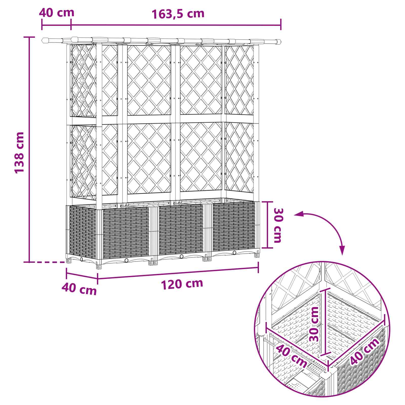 Verhoogd Bed met Trellis en Dak Bruin 163,5 x 40 x 138 cm PP image 8