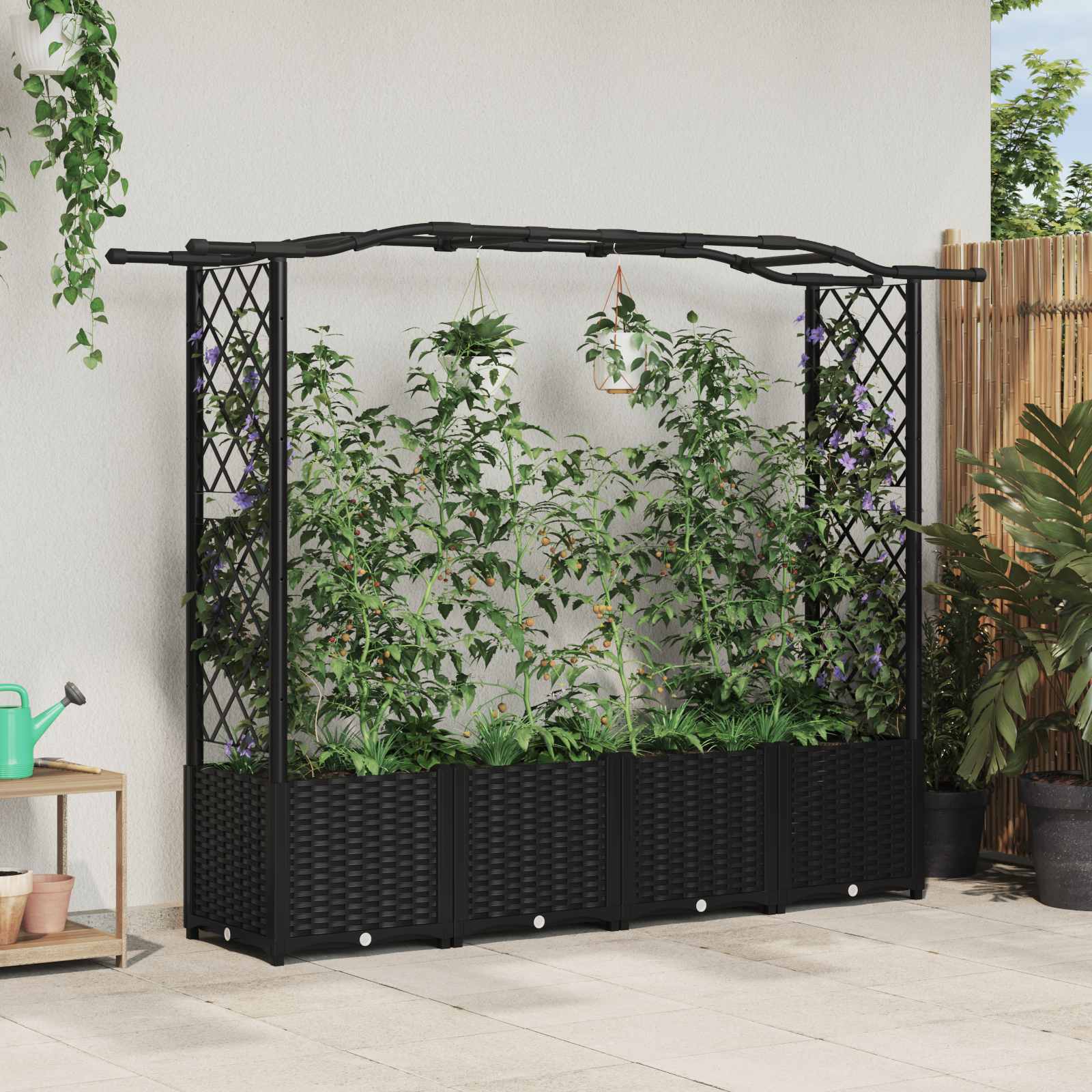 Verhoogd Bed met Trellis en Dak Zwart 204 x 40 x 141 cm PP image 1