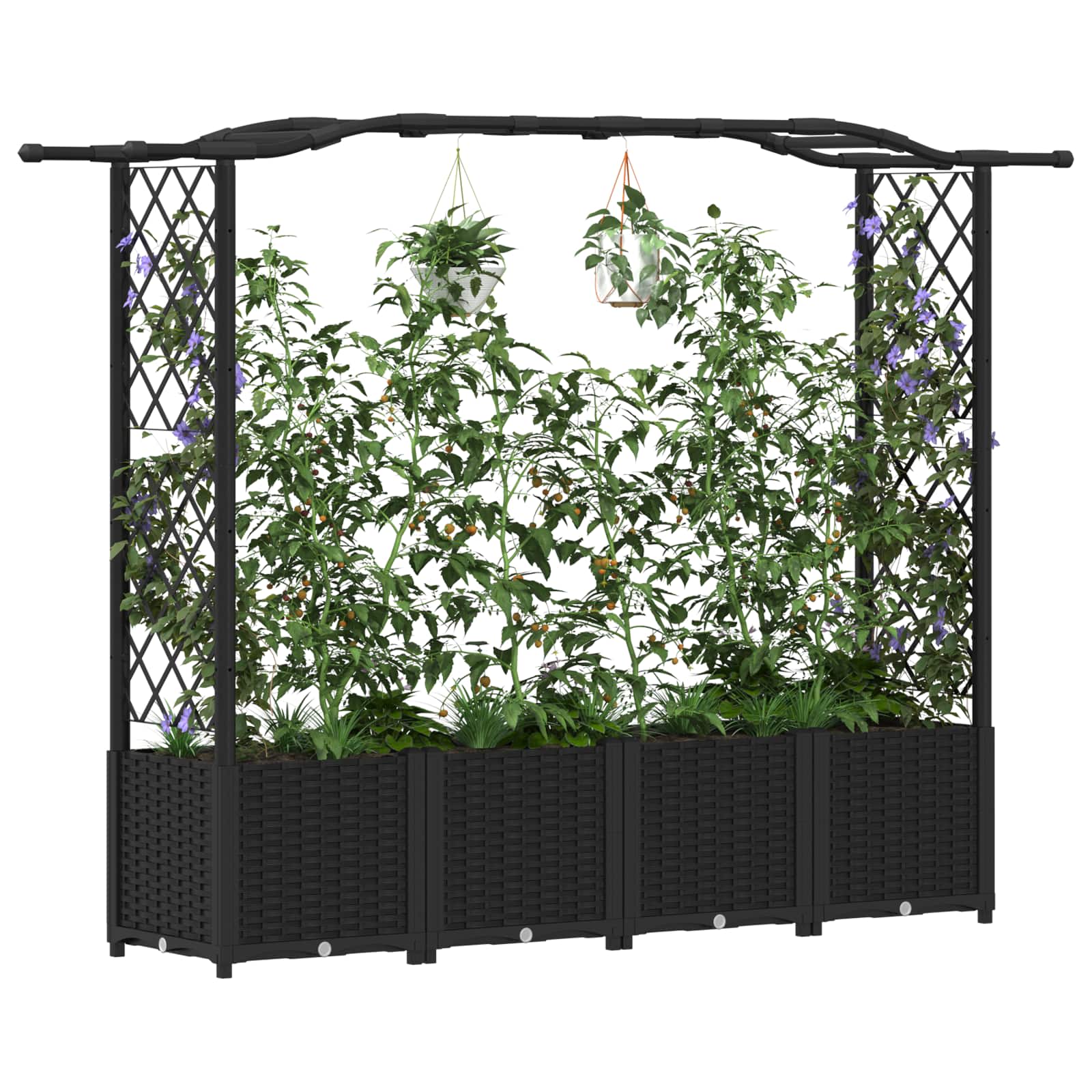 Verhoogd Bed met Trellis en Dak Zwart 204 x 40 x 141 cm PP image 3