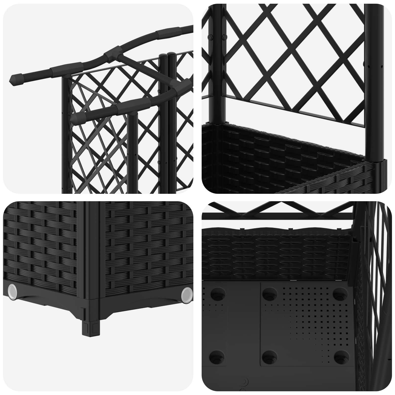 Verhoogd Bed met Trellis en Dak Zwart 163 x 40 x 126 cm PP image 6