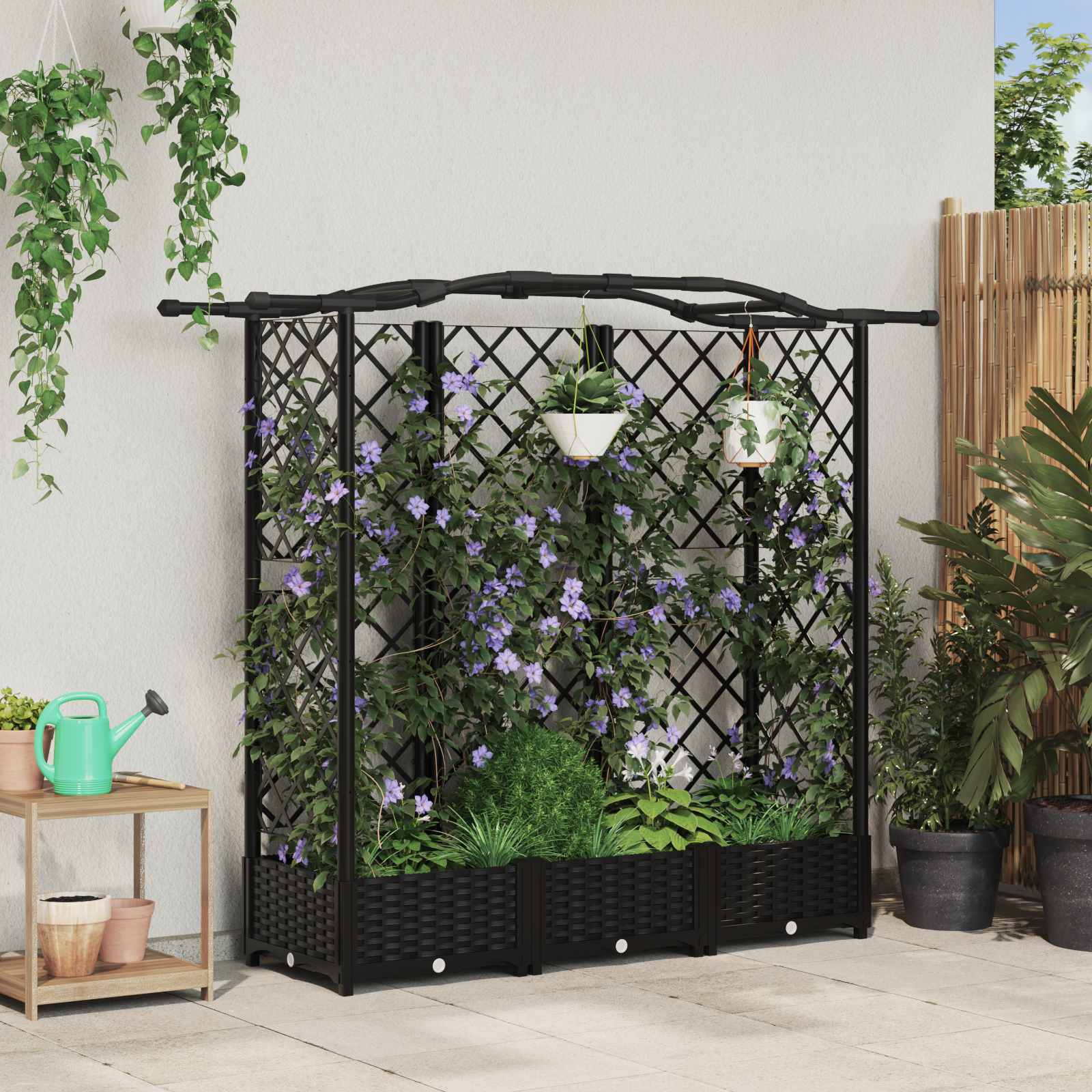 Verhoogd Bed met Trellis en Dak Zwart 163 x 40 x 126 cm PP image 1