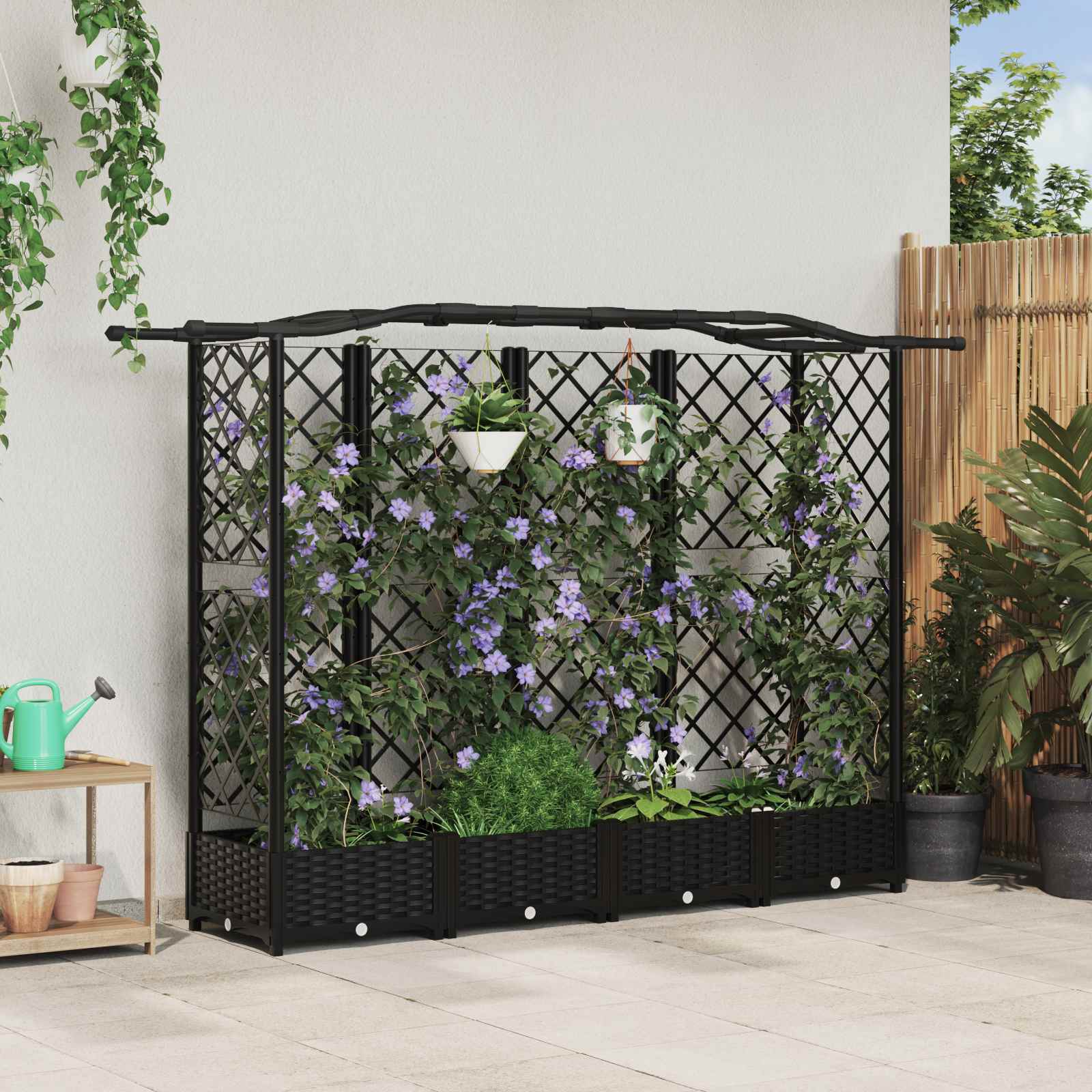 Verhoogd Bed met Trellis en Dak Zwart 203,5 x 40 x 125 cm PP image 1