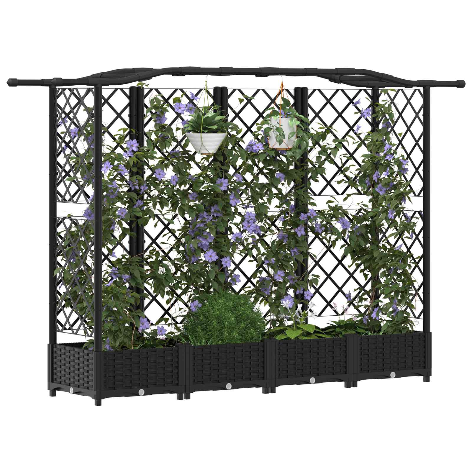 Verhoogd Bed met Trellis en Dak Zwart 203,5 x 40 x 125 cm PP image 3