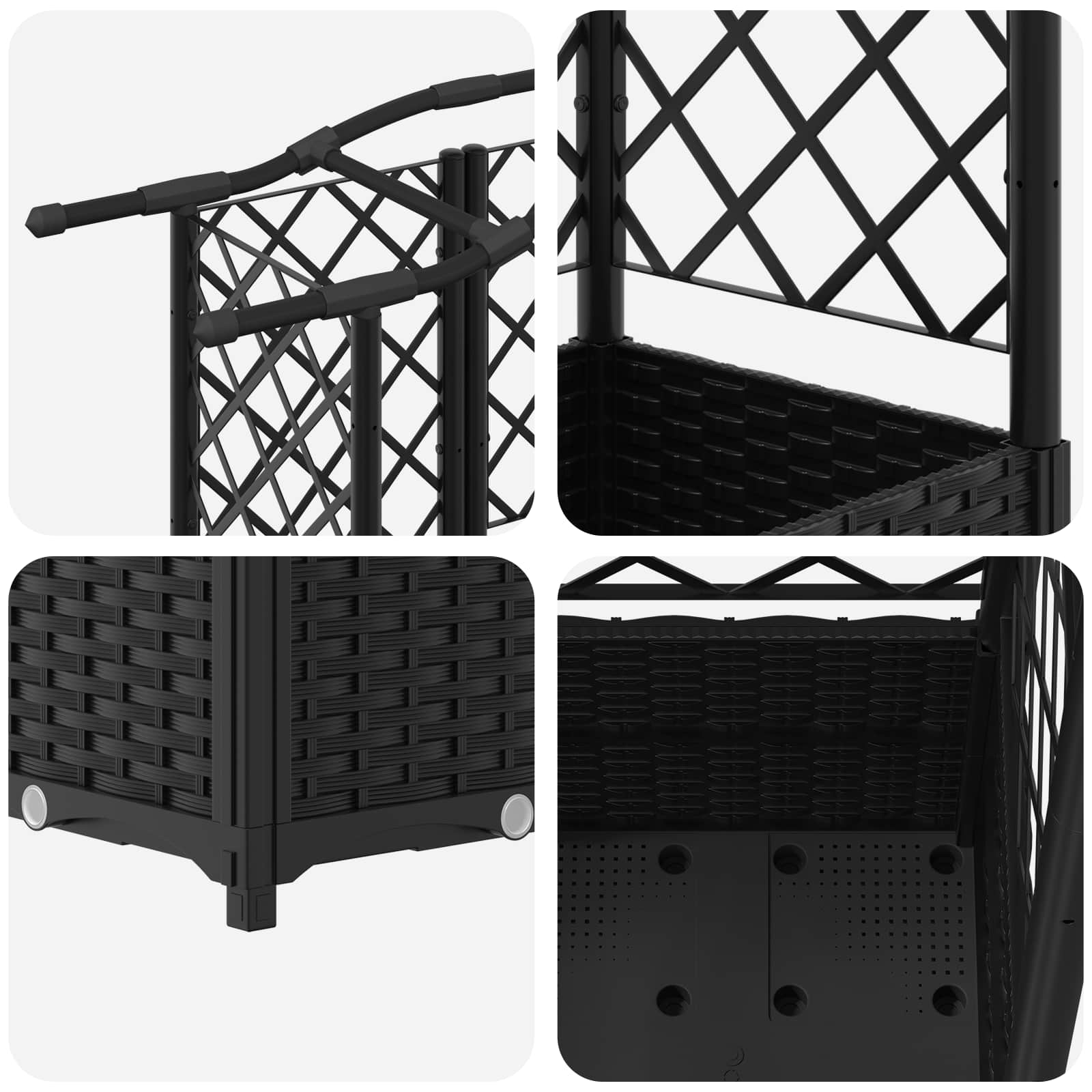 Verhoogd Bed met Trellis en Dak Zwart 122 x 40 x 141 cm PP image 6