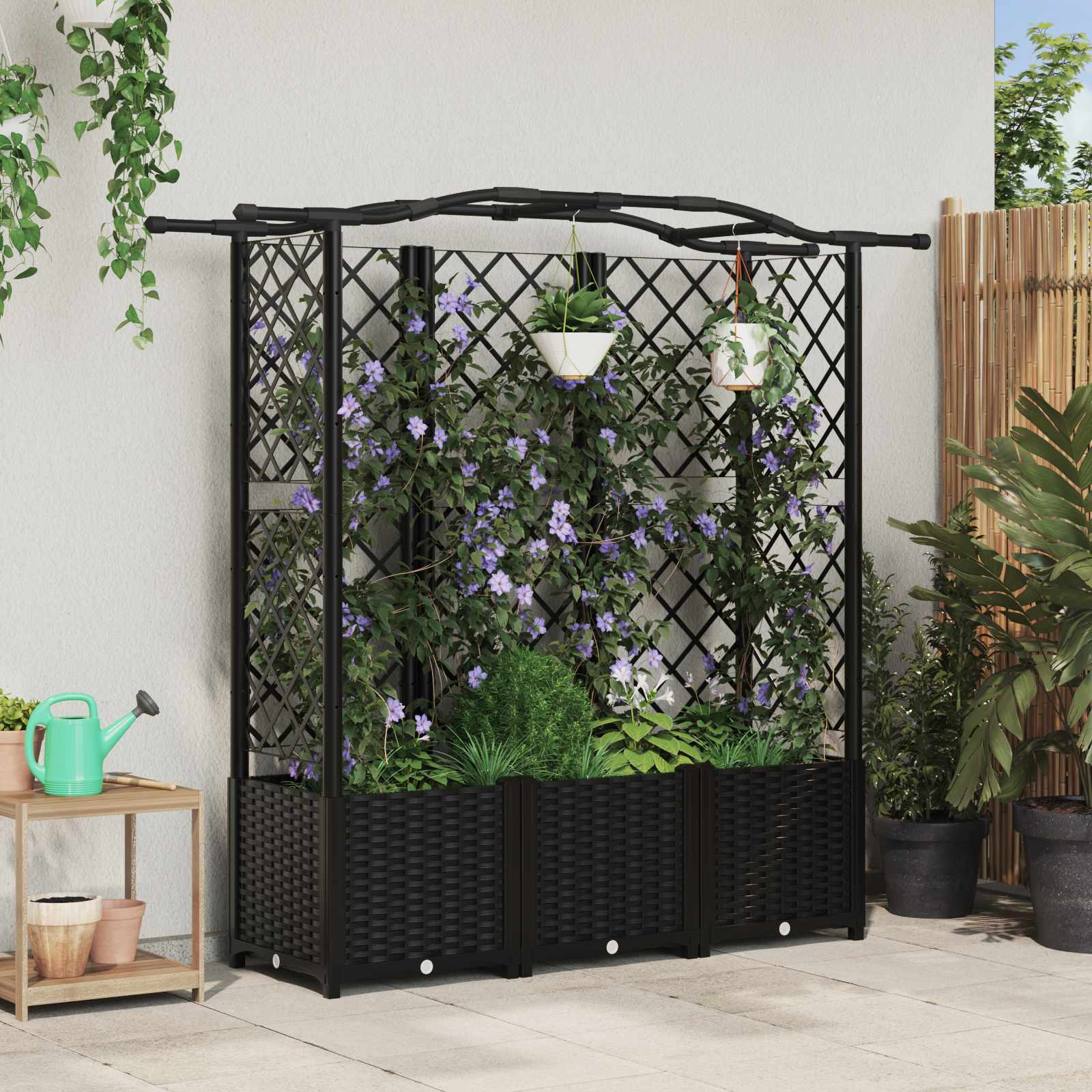vidaXL Pat Ridicat cu Trellis și Acoperiș Negru 163 x 40 x 141 cm PP